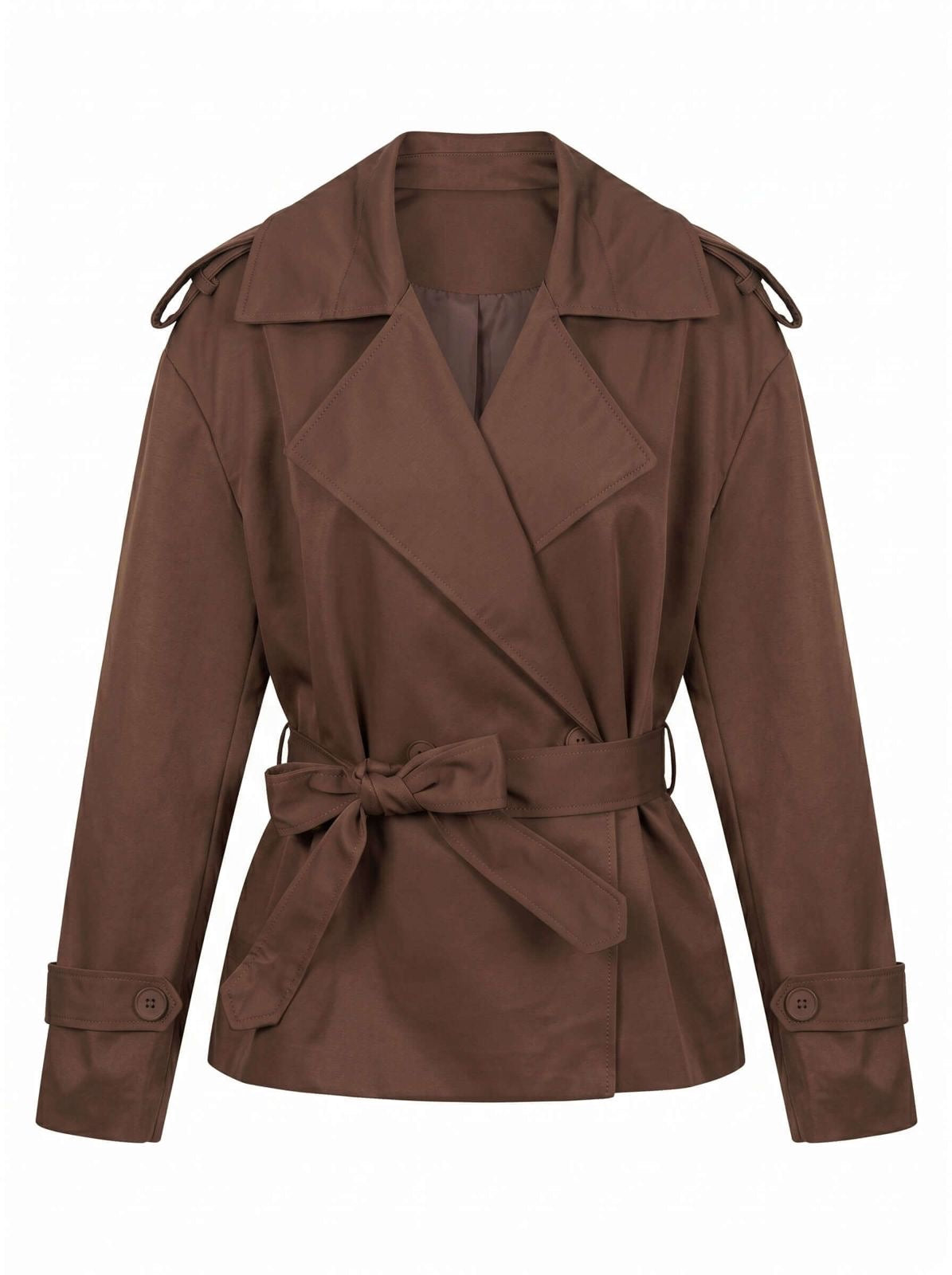 Teagan Cropped Trench Coat in Chocolate