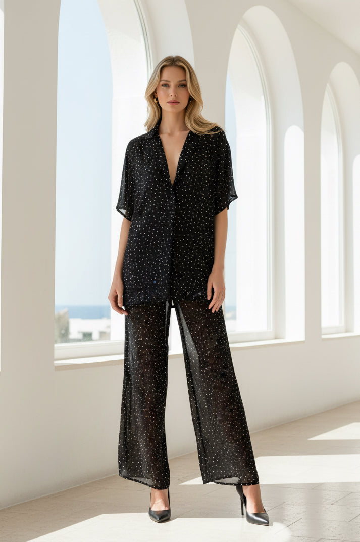 Karman Sheer Polka Dot Top & Pant Set
