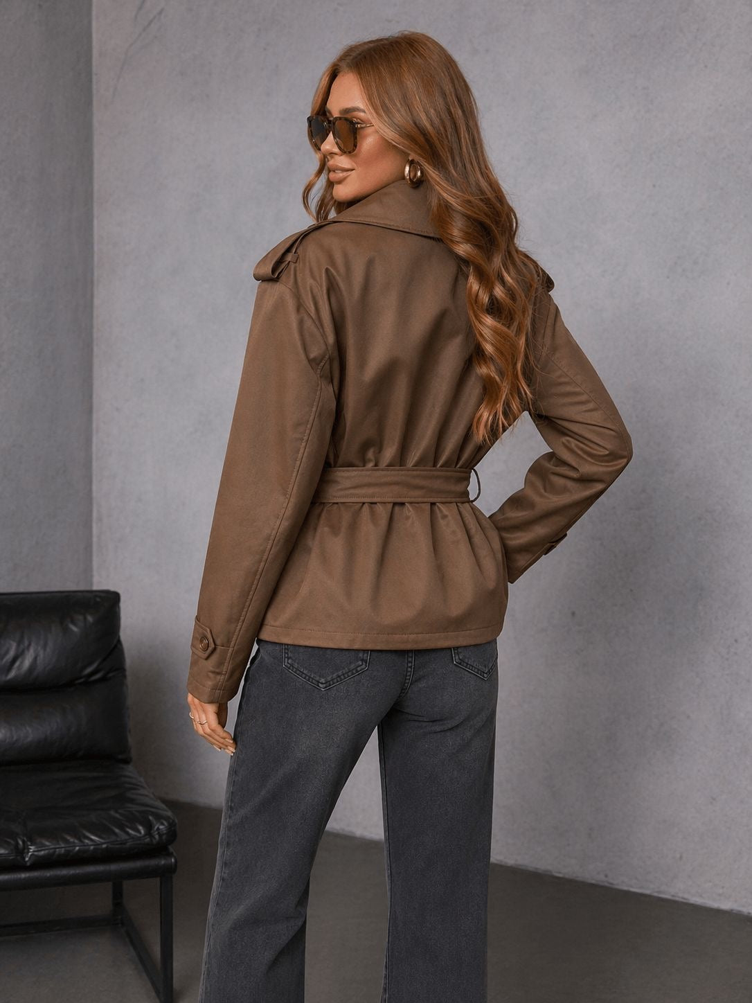 Teagan Cropped Trench Coat in Chocolate