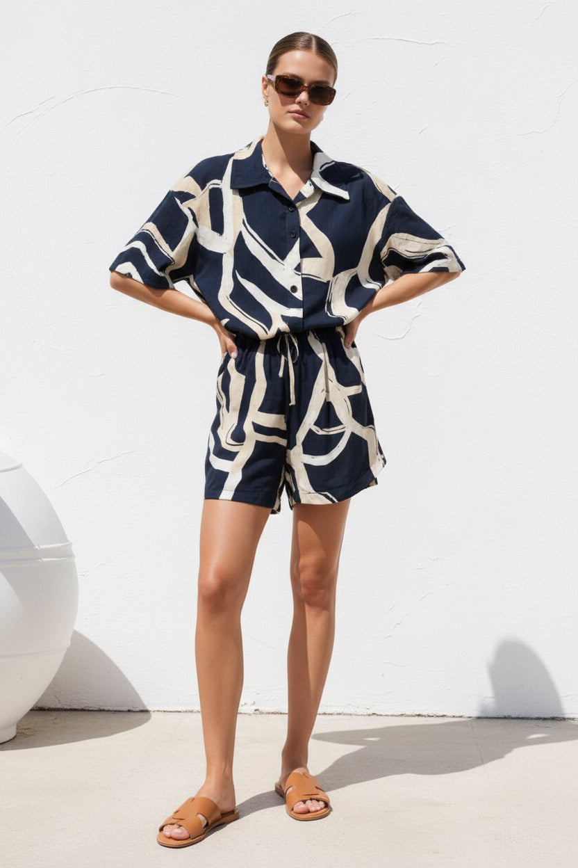 Rebecca 2 Piece Shirt Short Set