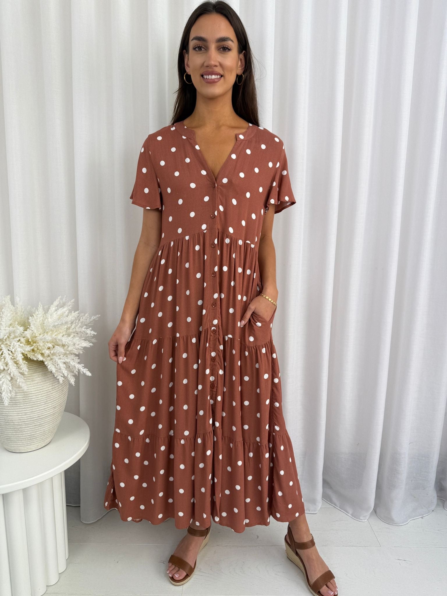 Darcy Spotted Maxi Dress Rust