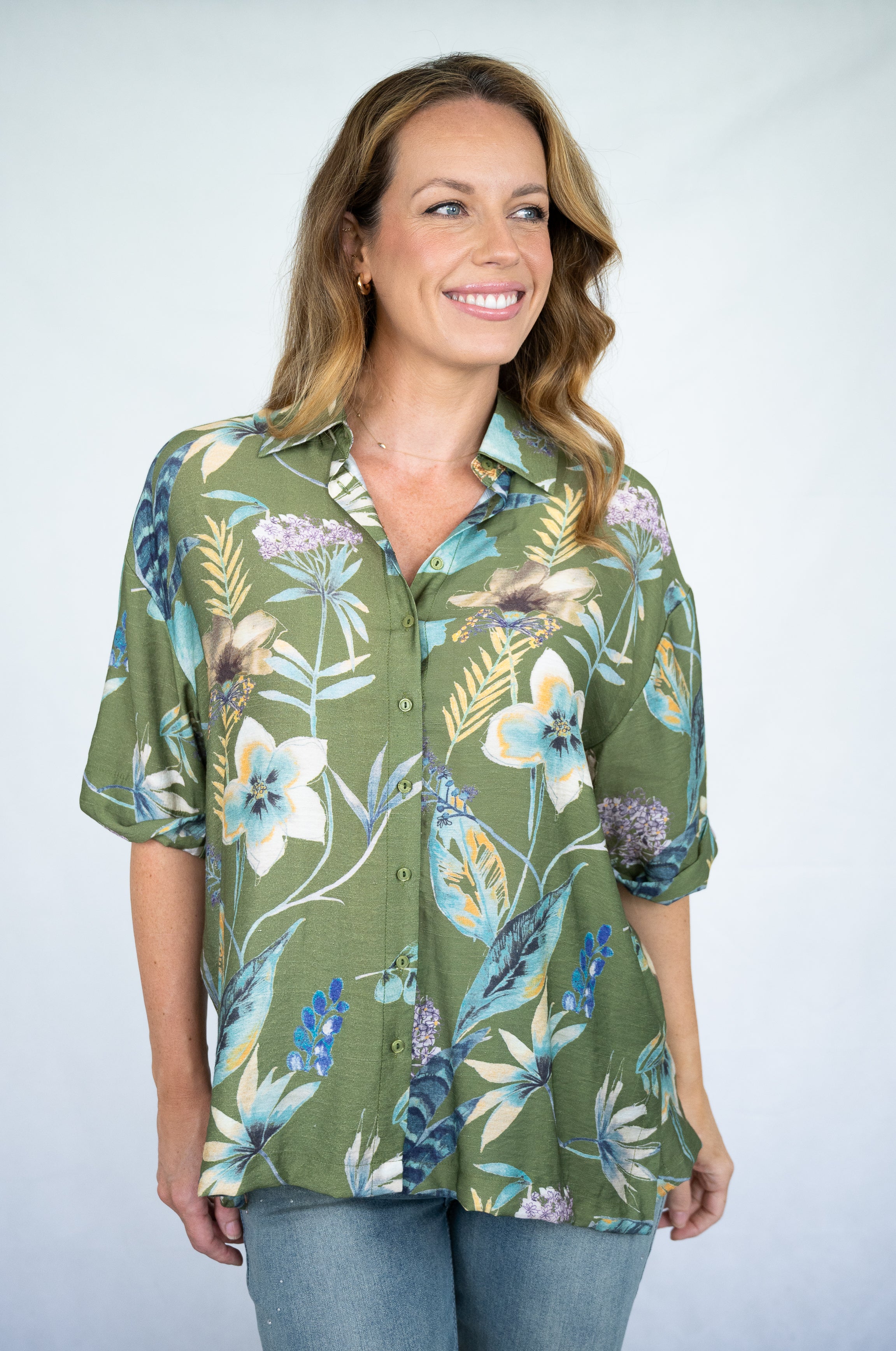 Tropical Olive Print Top