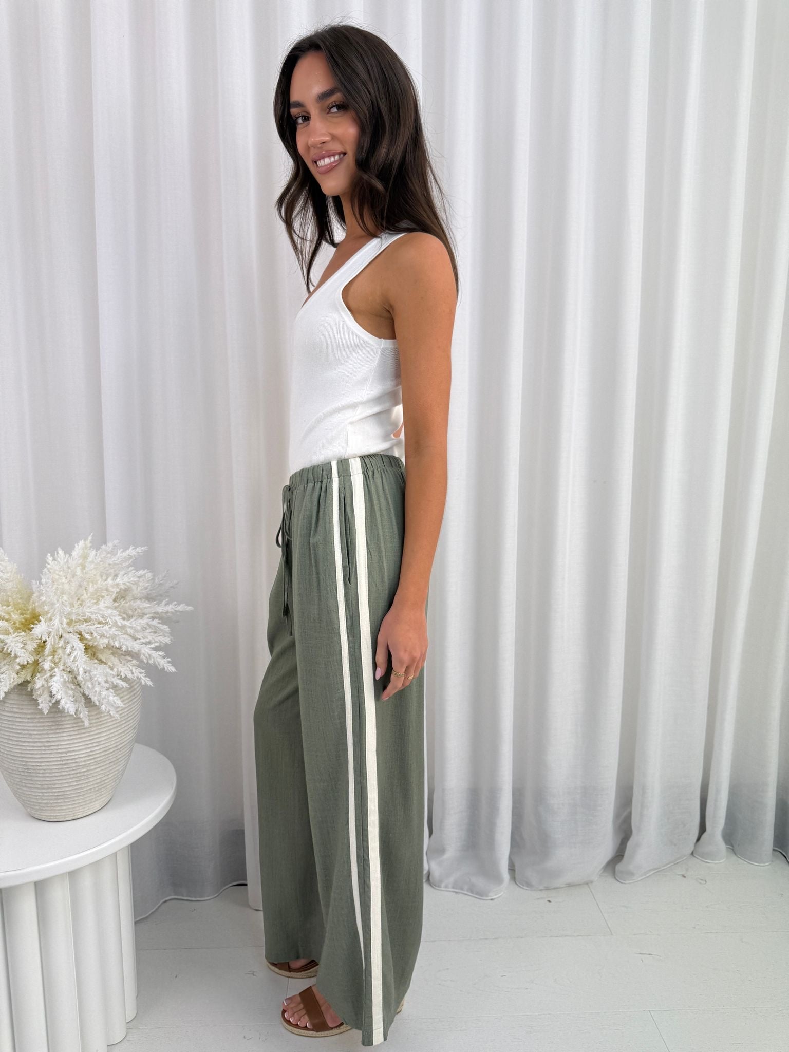 Haven Linen Racer Pant Khaki