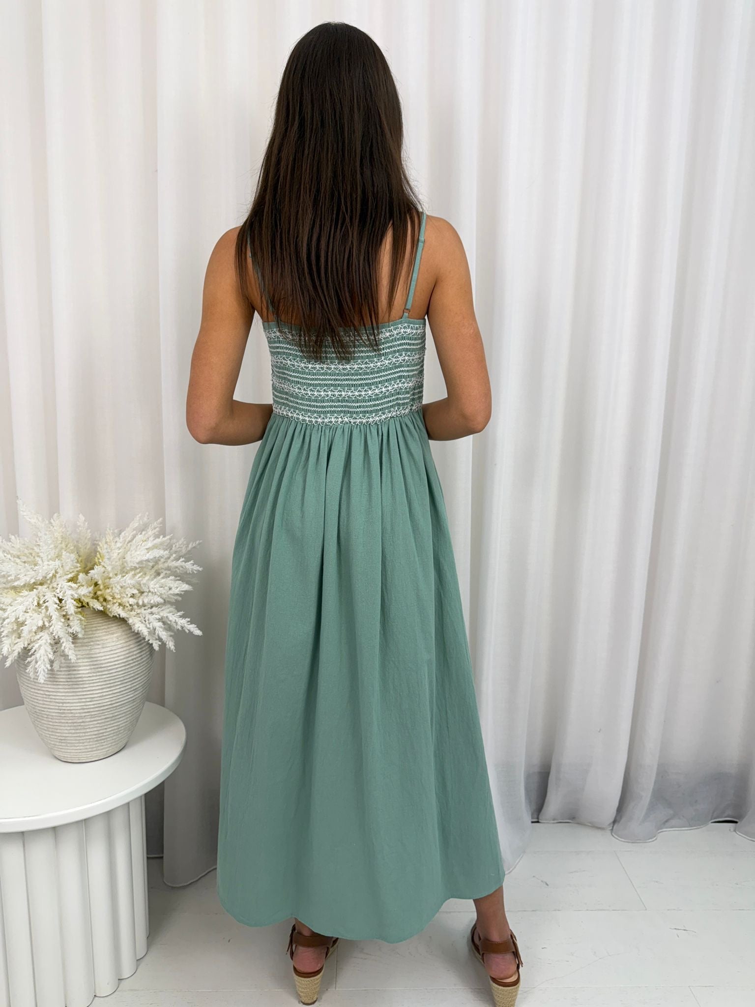 Lilah Shirred Maxi Dress Green
