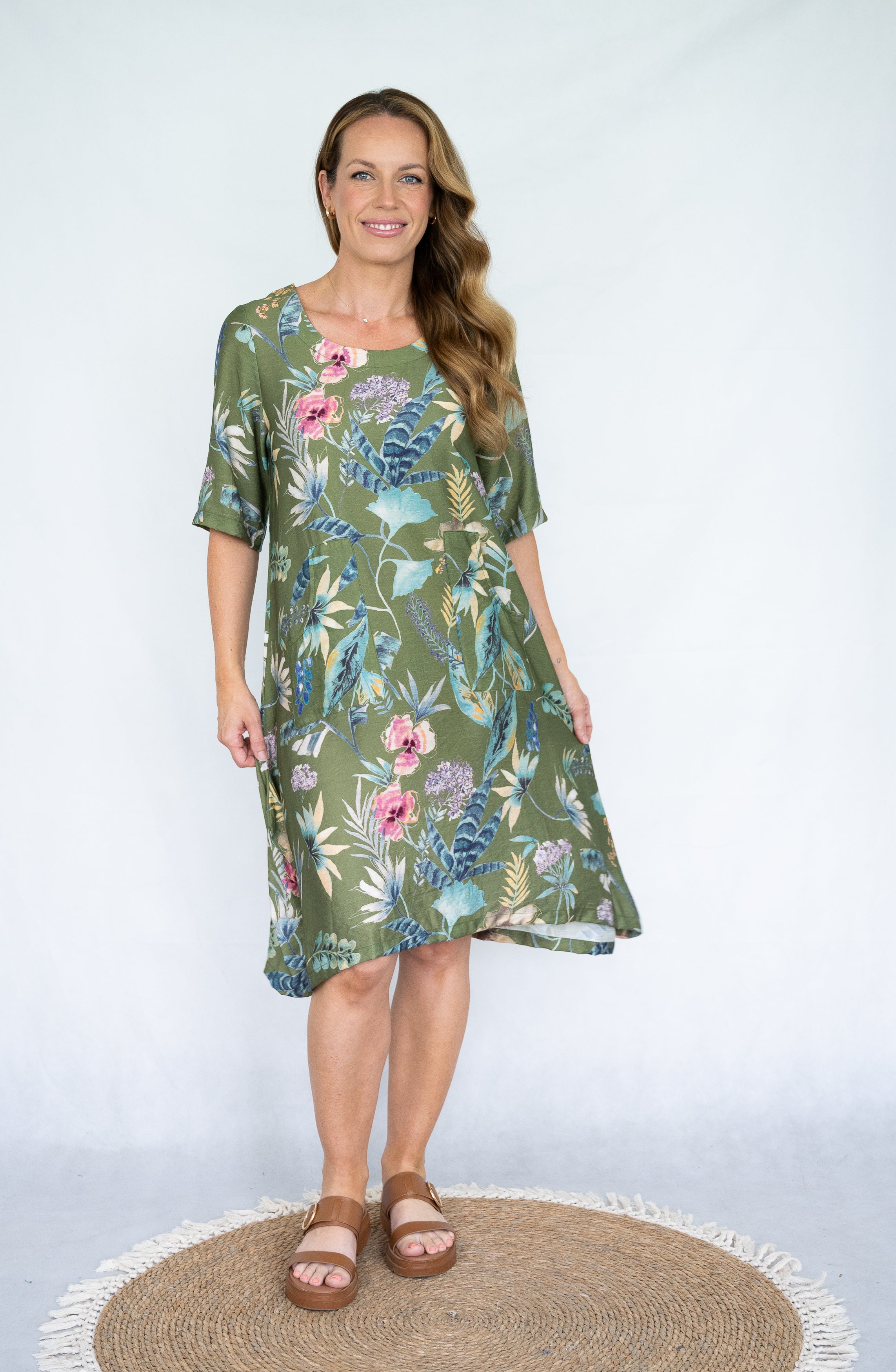 Tropical Olive Print Dress
