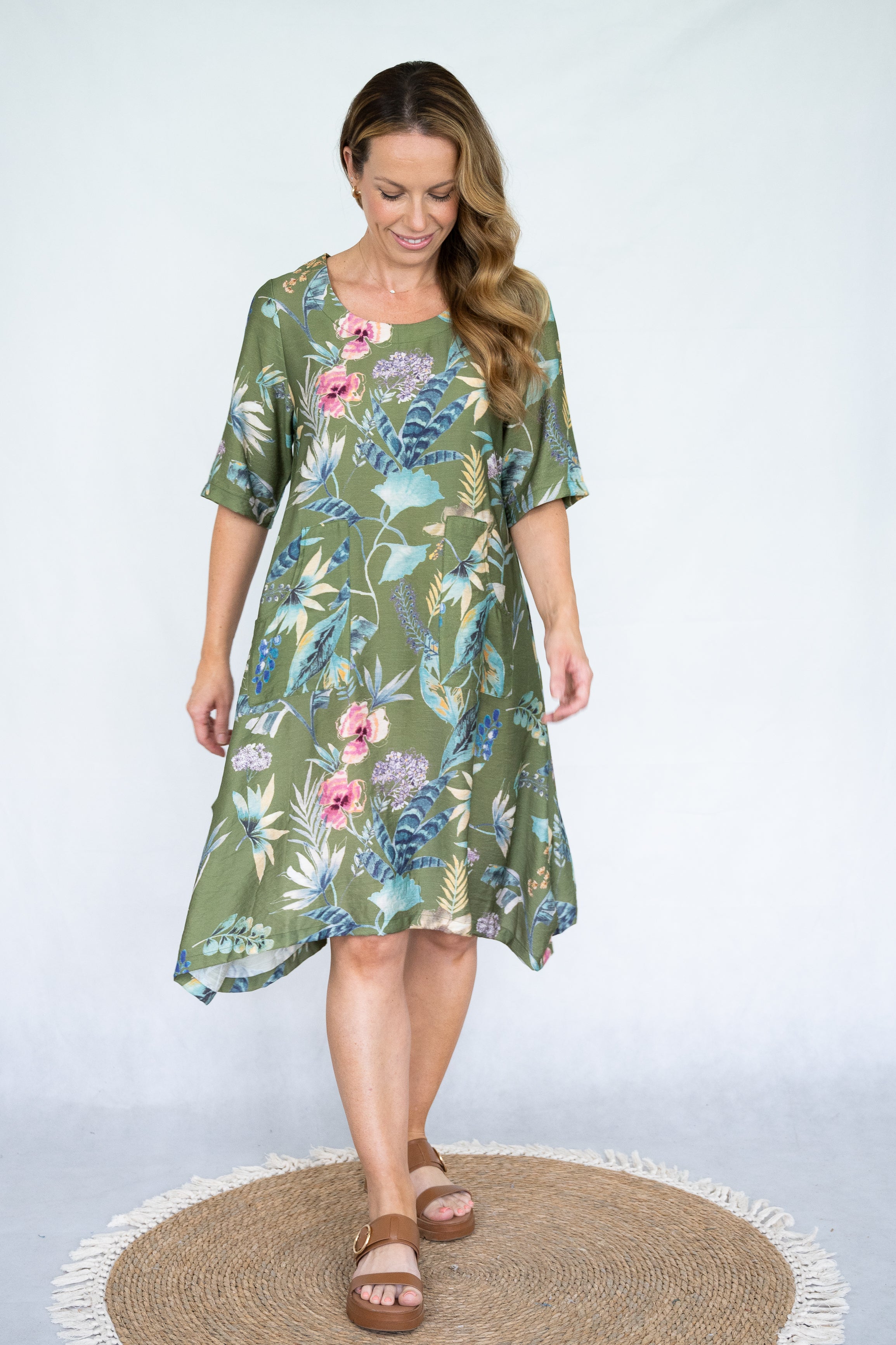 Tropical Olive Print Dress
