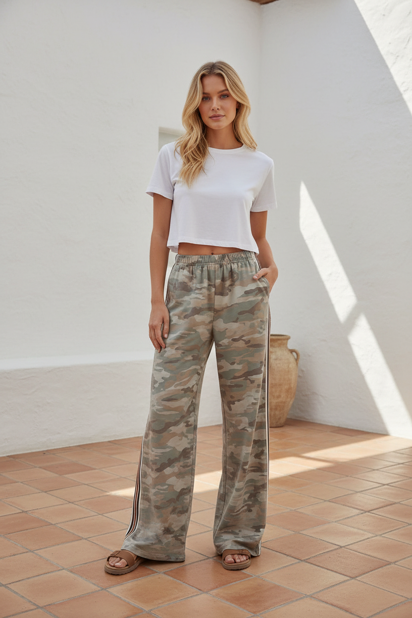Light Camo Brown Racer Stripe Pants
