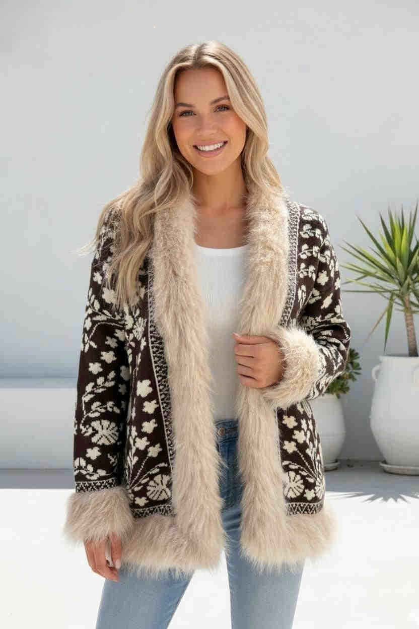 Cecilia Fur Trim Knit Jacket