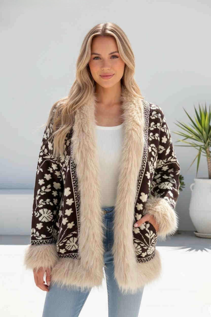 Cecilia Fur Trim Knit Jacket