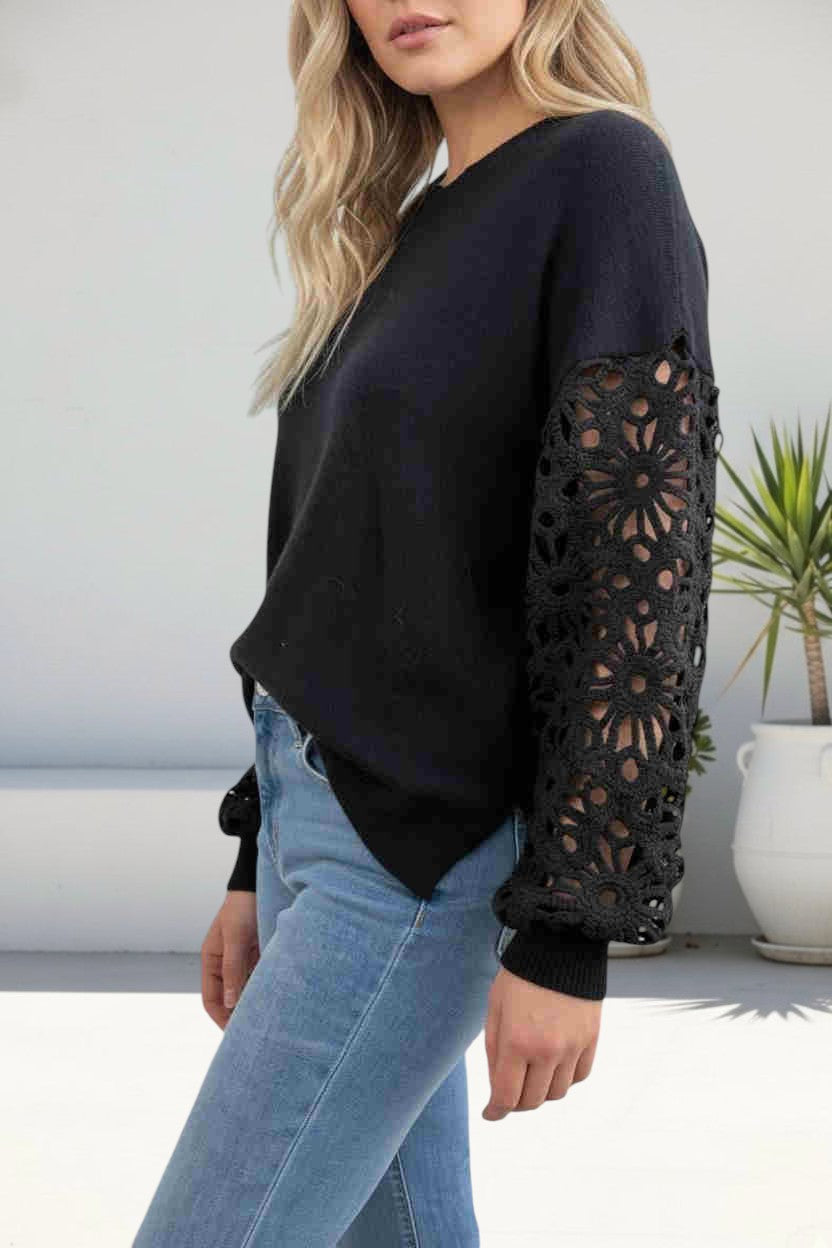 Jeanette Black Lace Sleeve Jumper