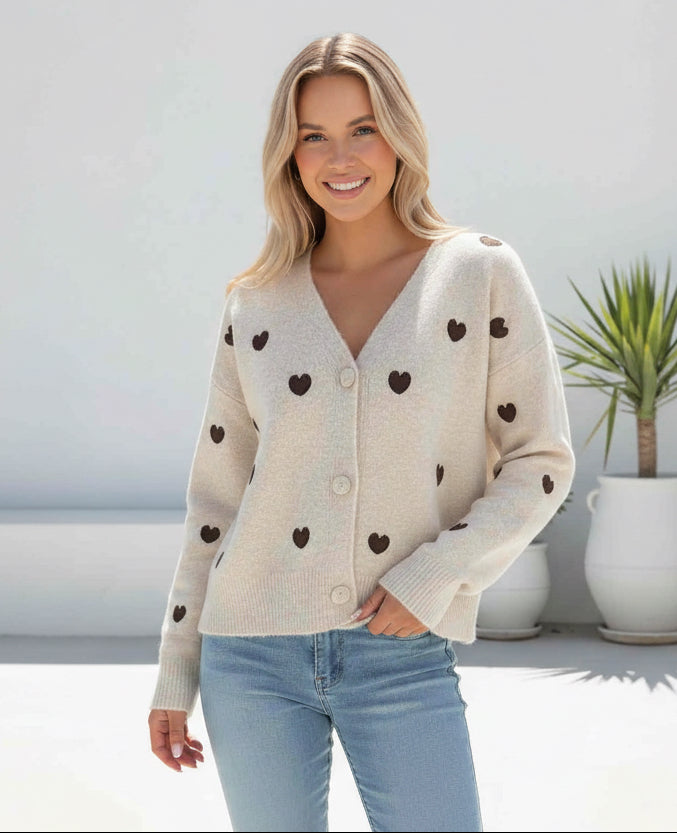 Heart of Hearts Cardigan Oatmeal