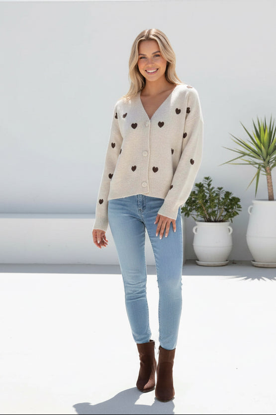 Heart of Hearts Cardigan Oatmeal