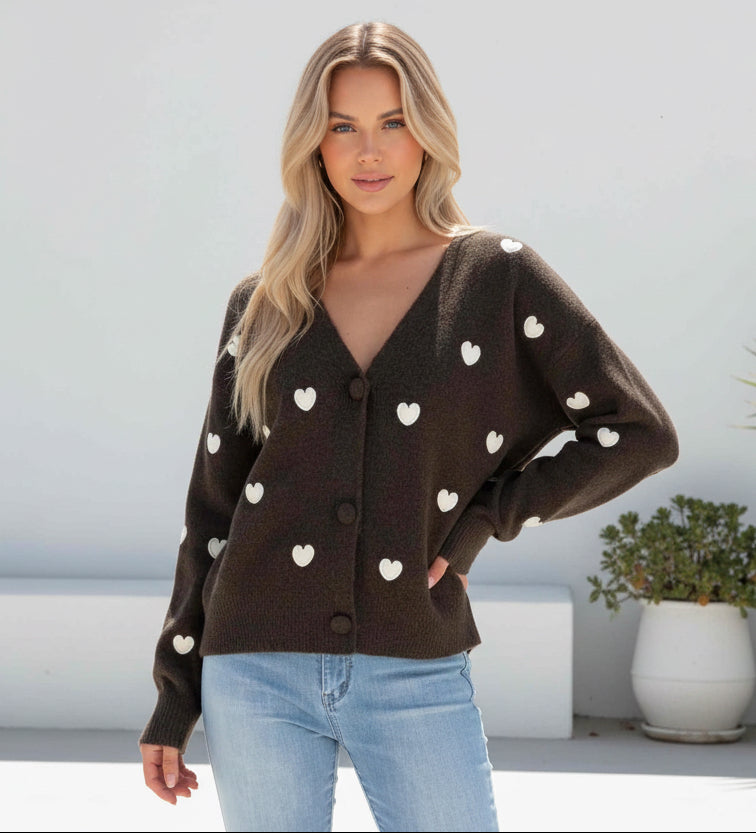 Heart of Hearts Cardigan Chocolate