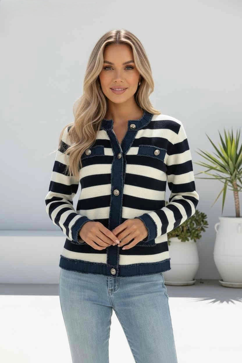 Denim Trim Knitted Cardigan