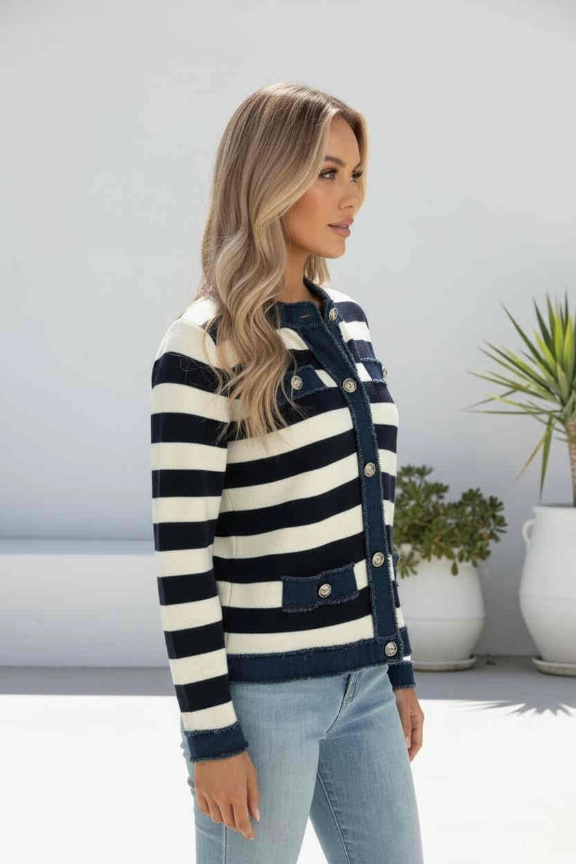 Denim Trim Knitted Cardigan