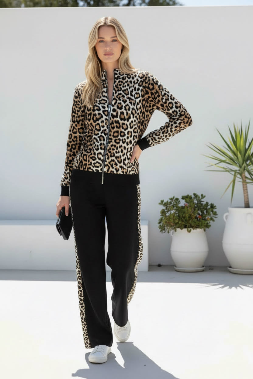 Mia Leopard Knit Set Black