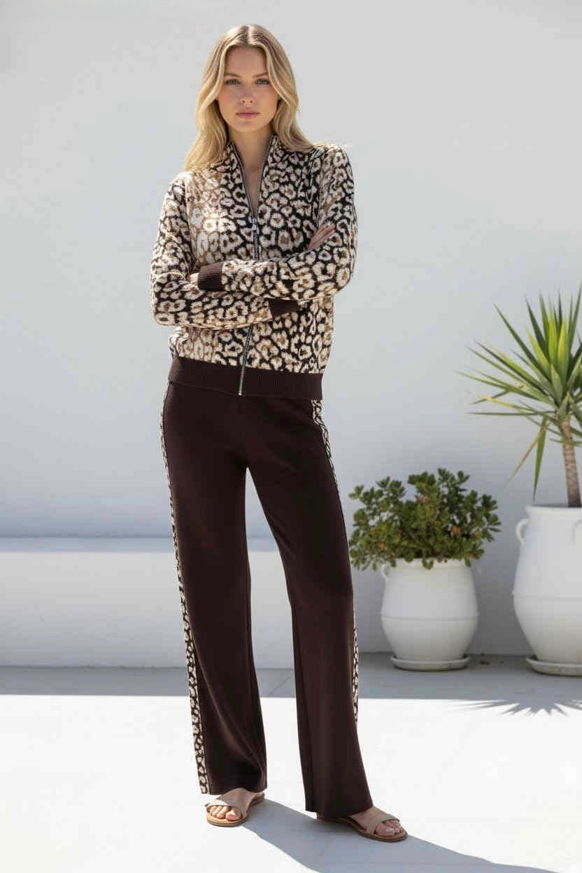 Mia Leopard Knit Set Chocolate