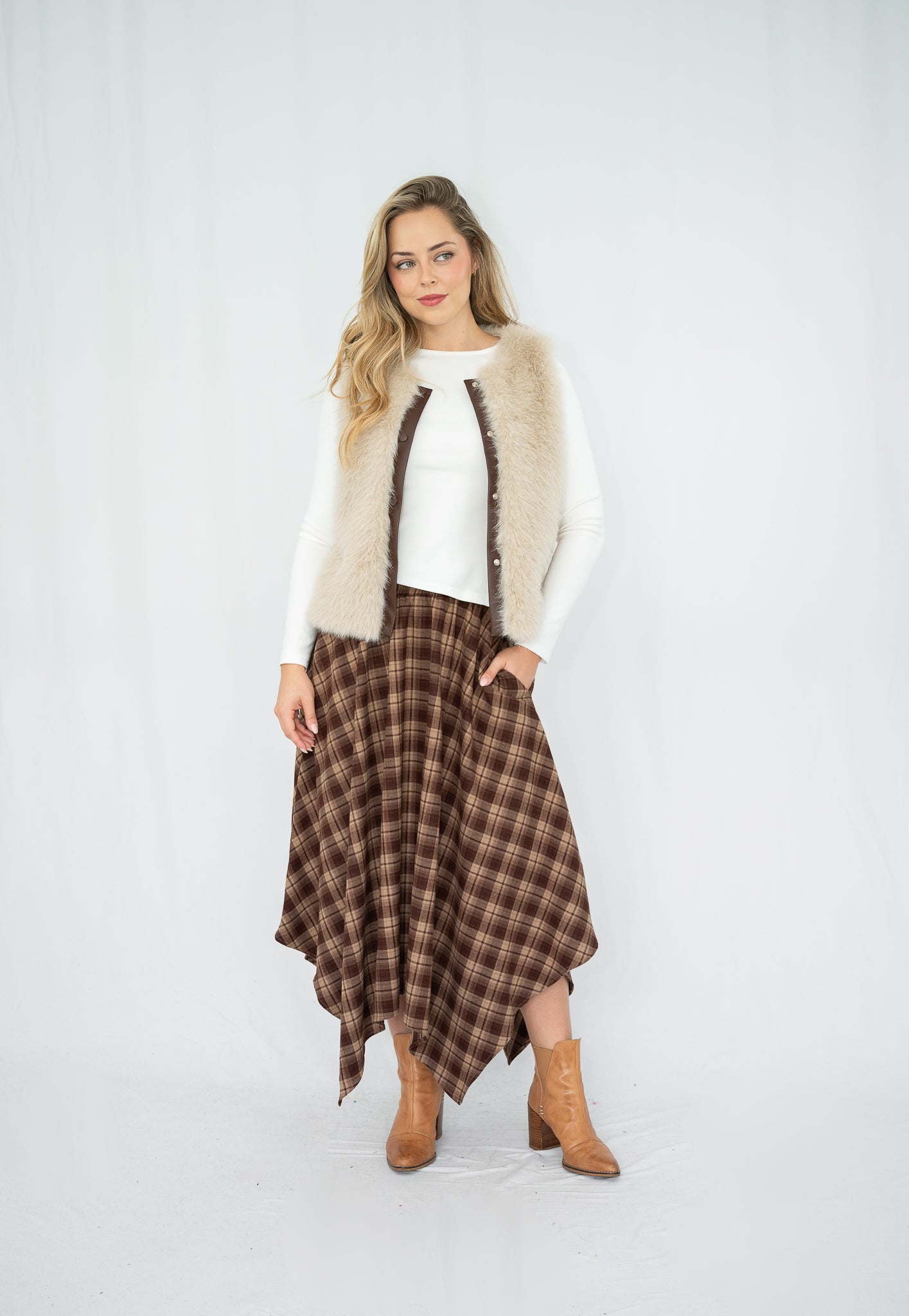 Narla Faux Leather Trim Fur Vest