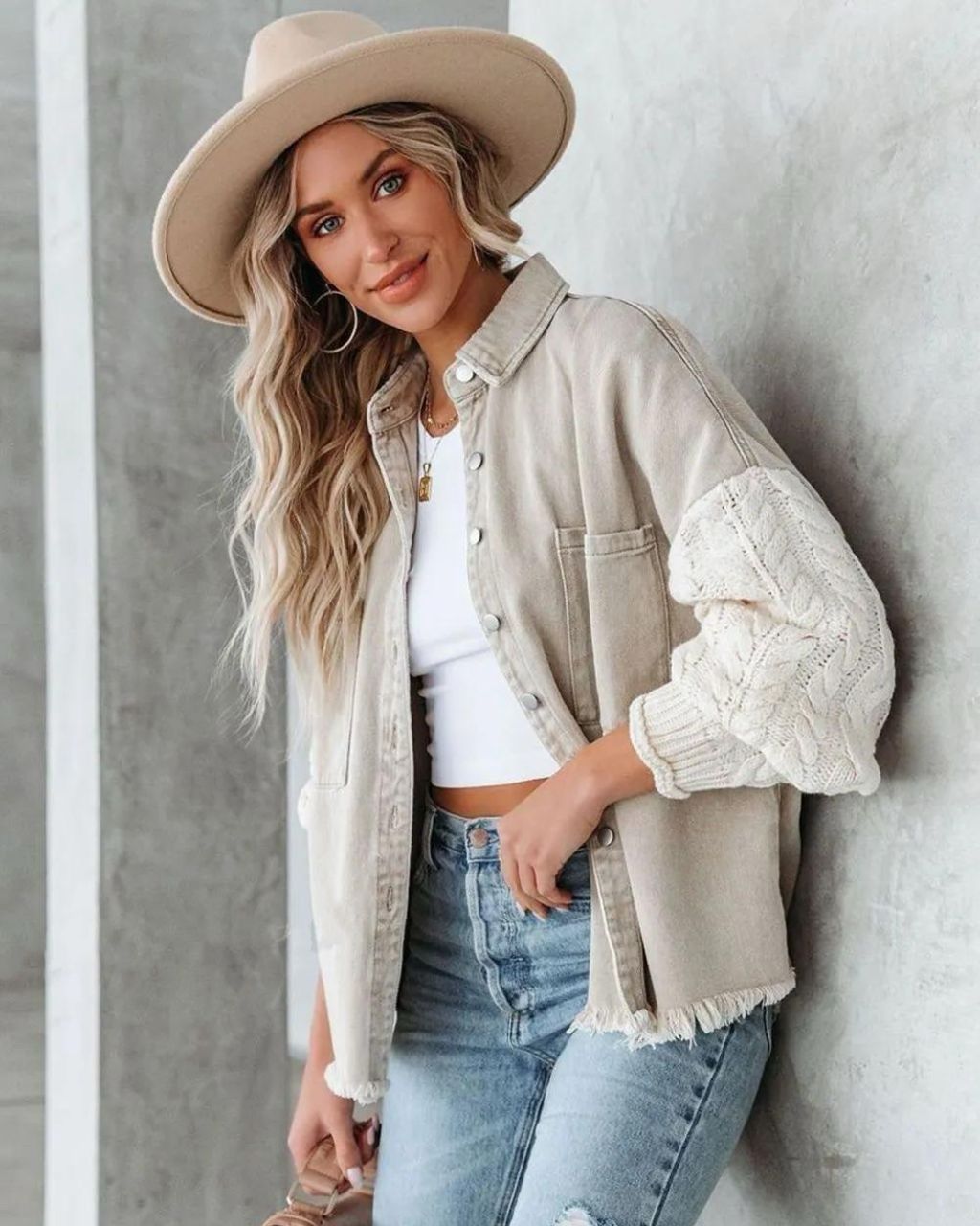 Tully Knit Sleeve Denim Jacket