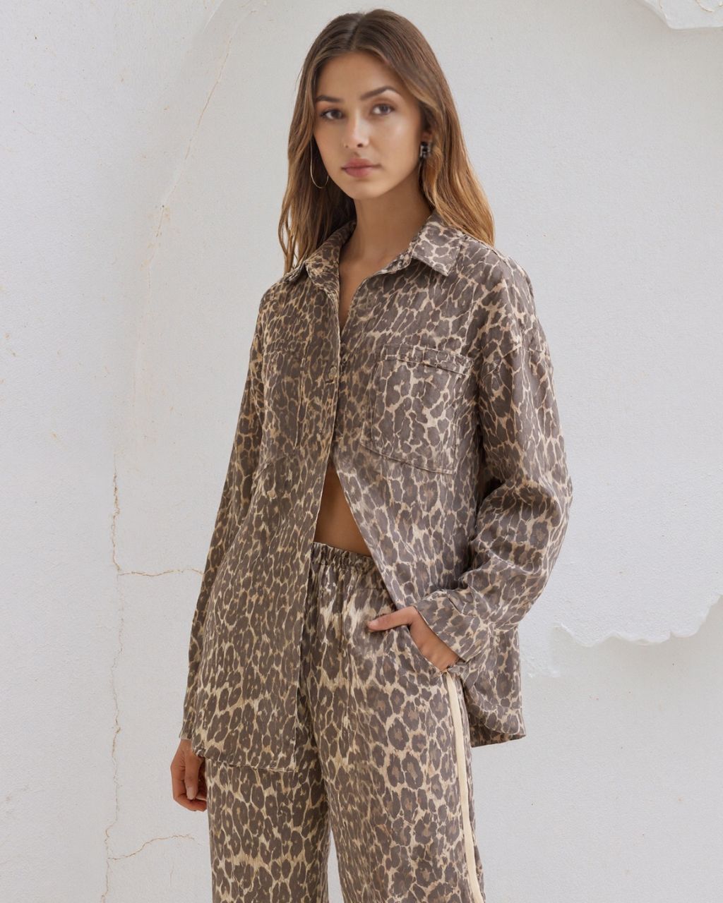 Leopard Button Down Denim Jacket