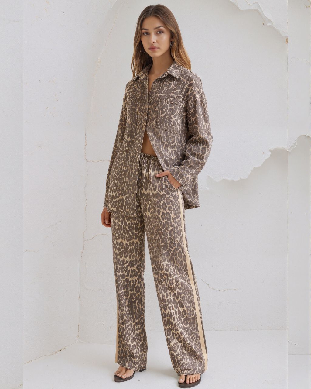 Leopard Button Down Denim Jacket