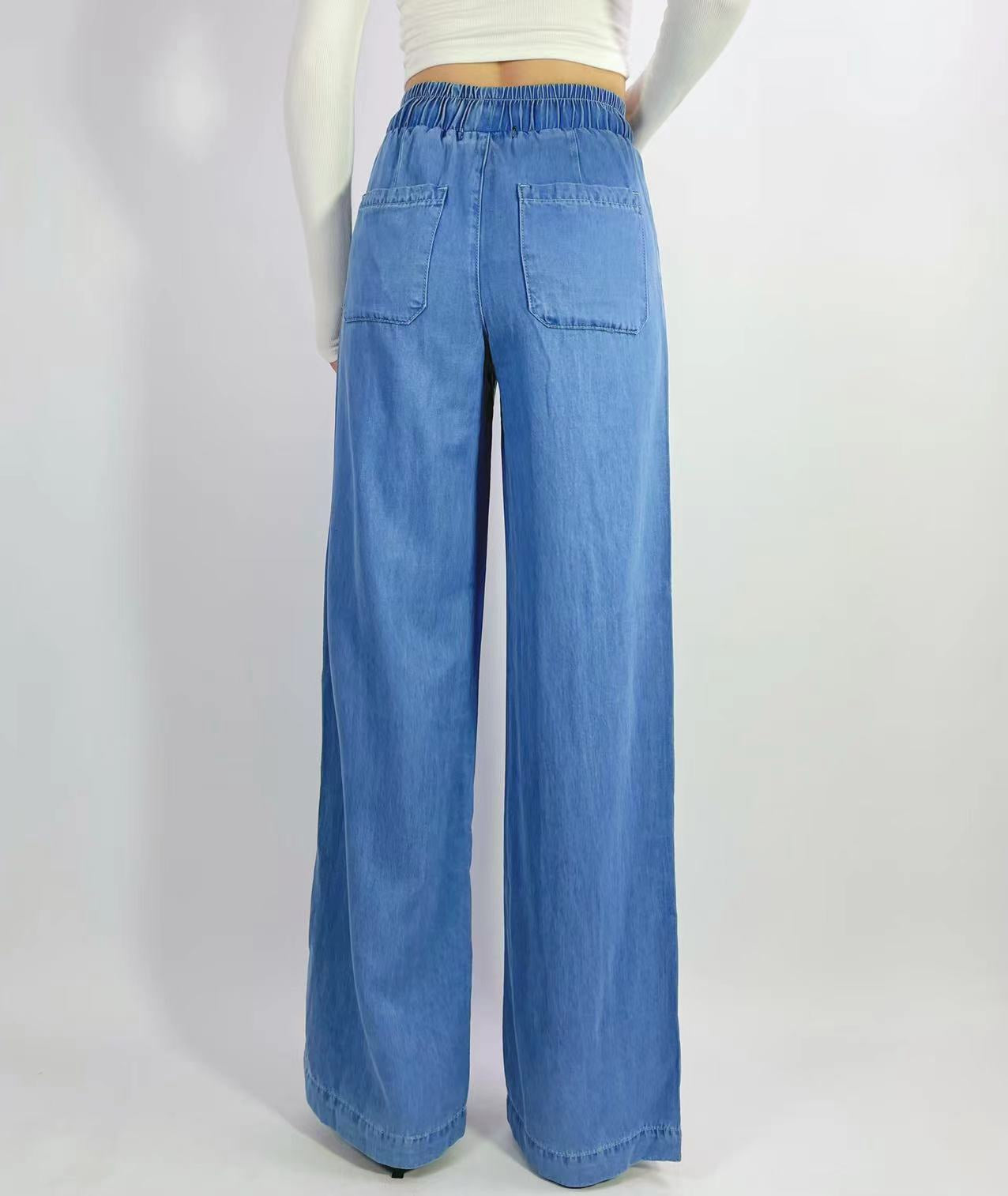 Cotton Wide Leg Light Denim Pants