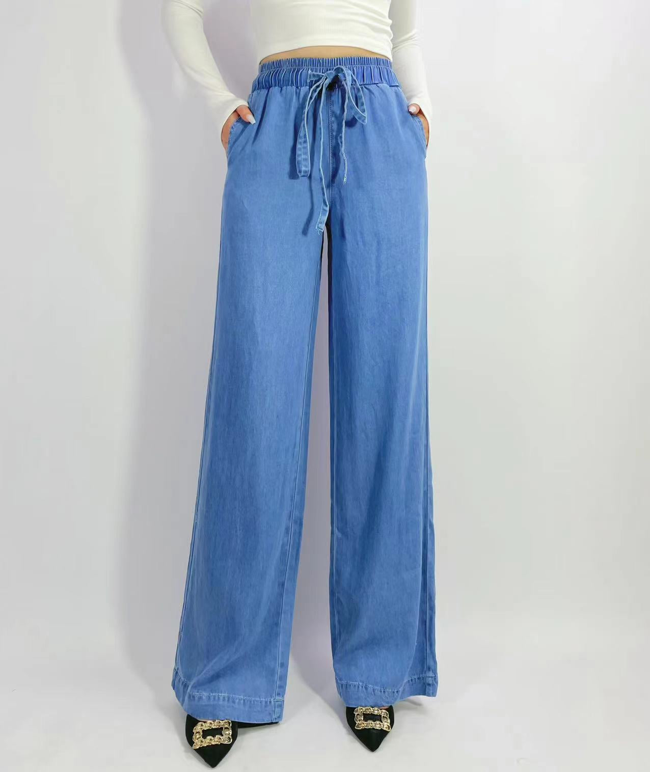 Cotton Wide Leg Light Denim Pants