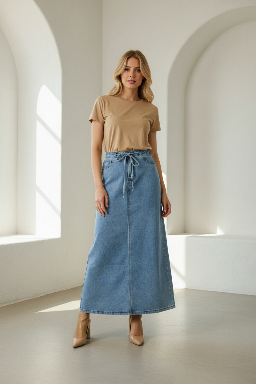 Tate Denim Maxi Skirt Light Denim