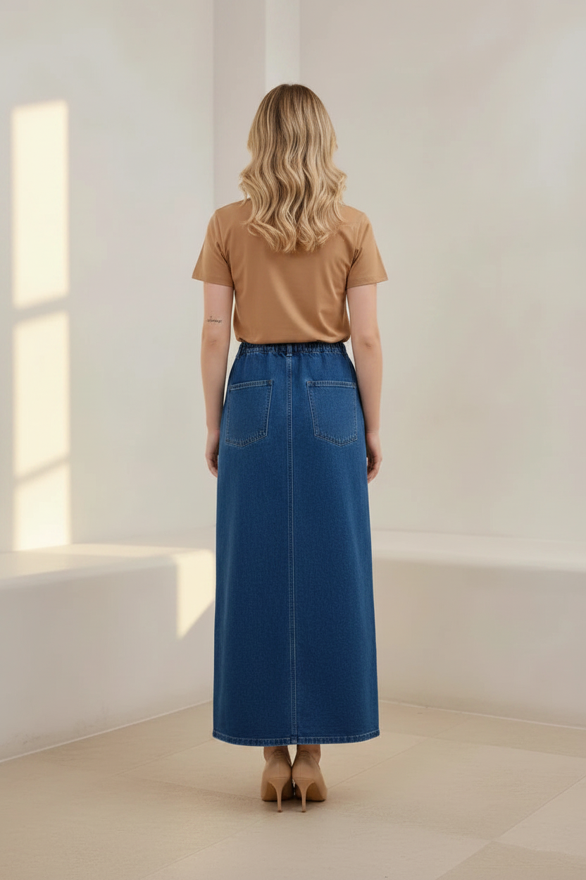 Tate Denim Maxi Skirt Mid Denim