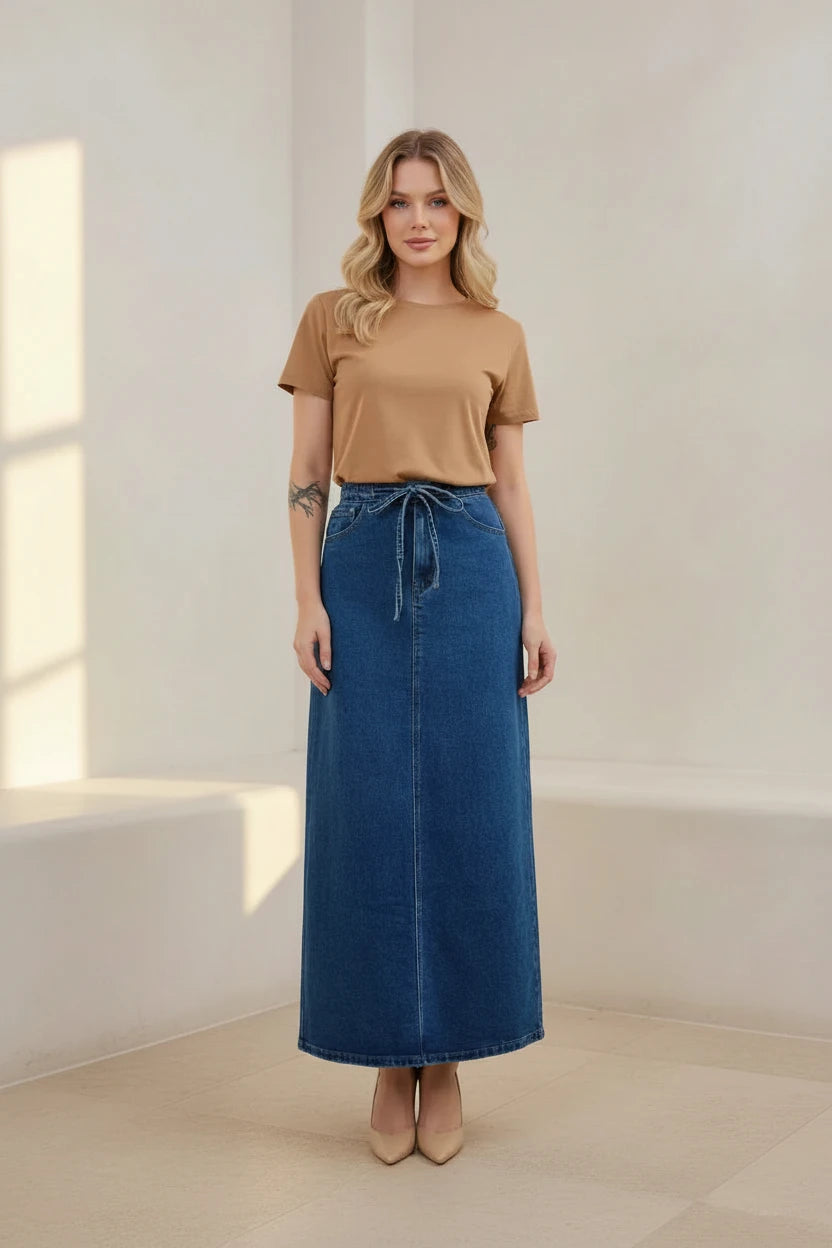 Tate Denim Maxi Skirt Mid Denim