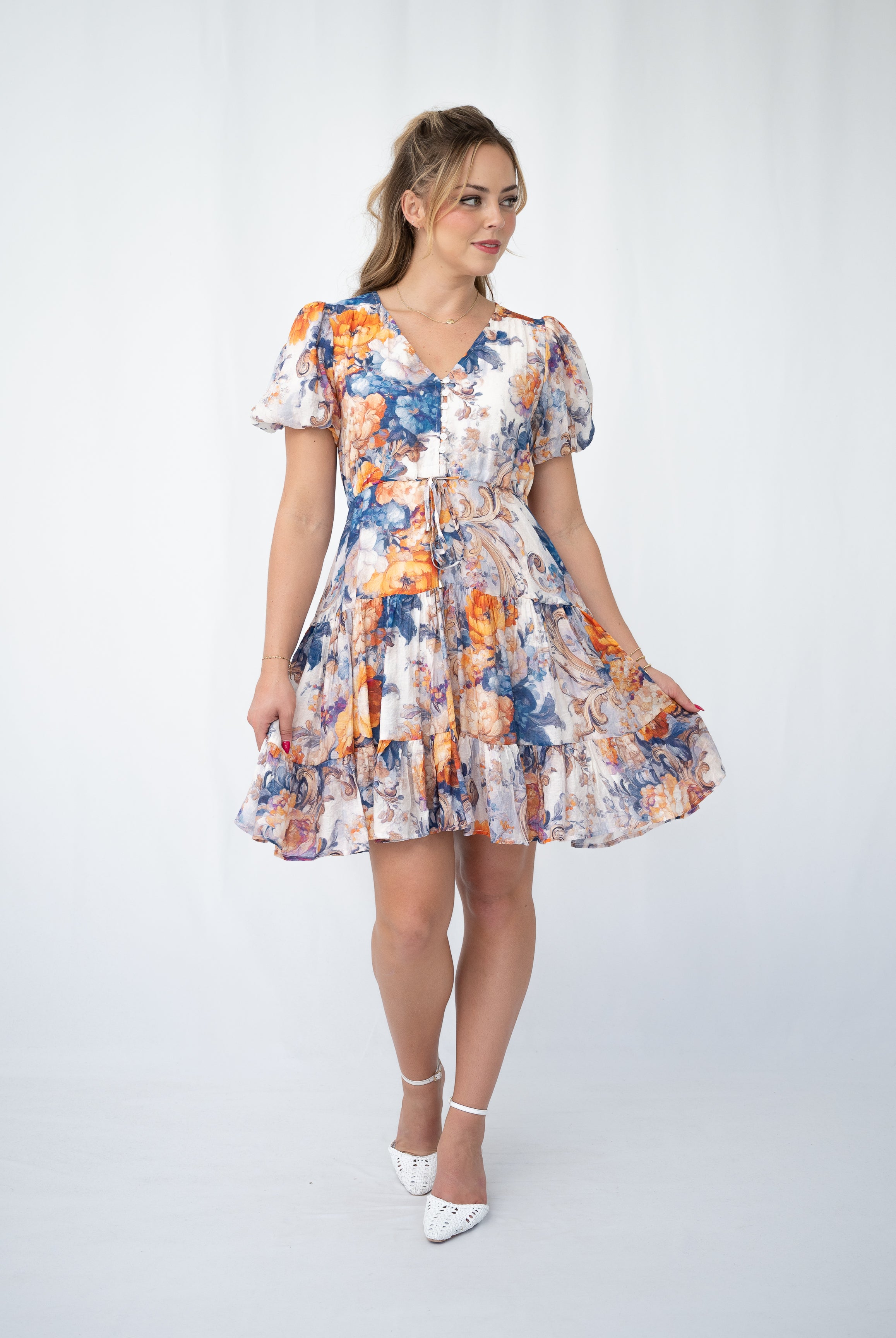 Vintage Rose Selma Short Dress Blue