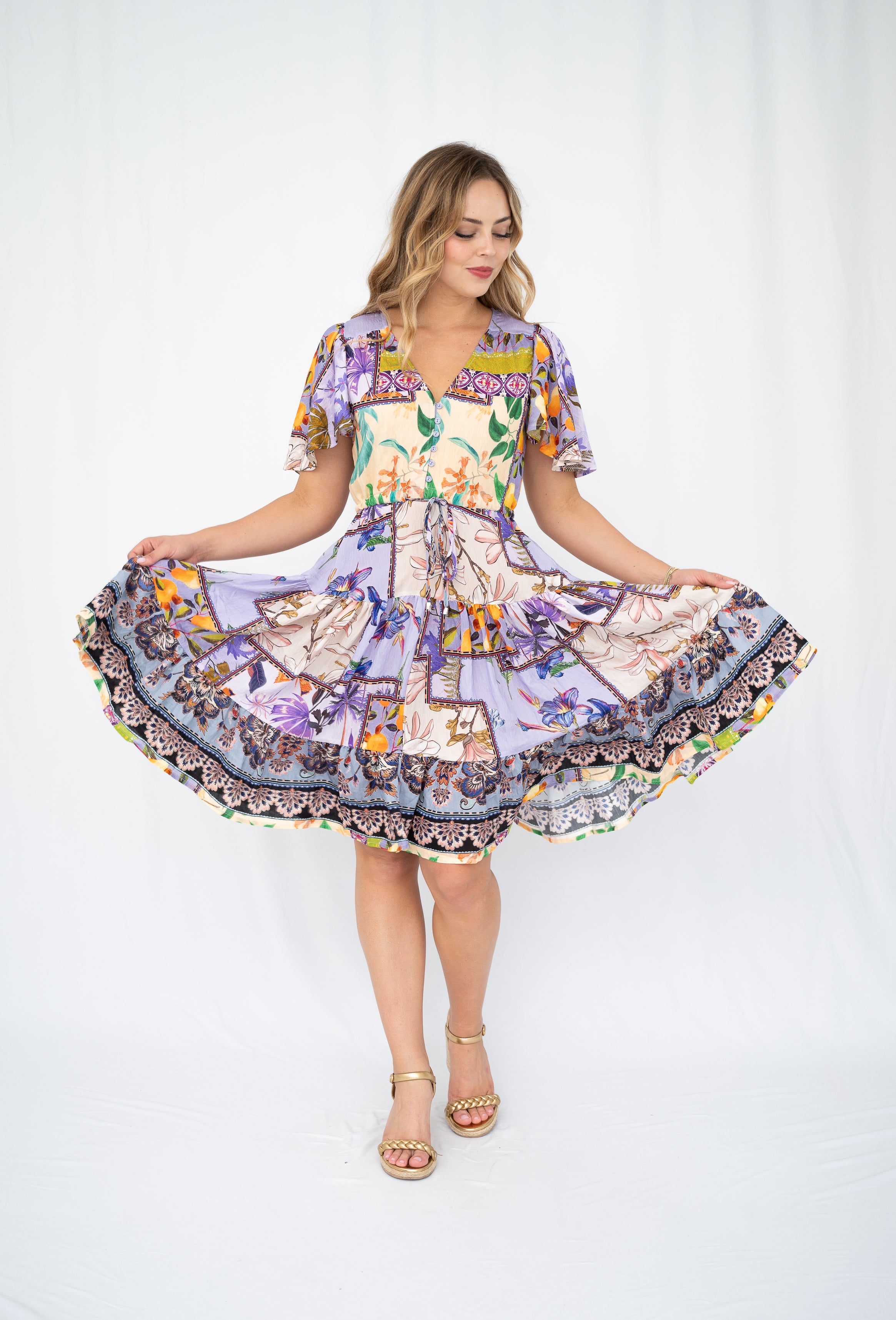 Patchwork Border Lavender Selma Dress