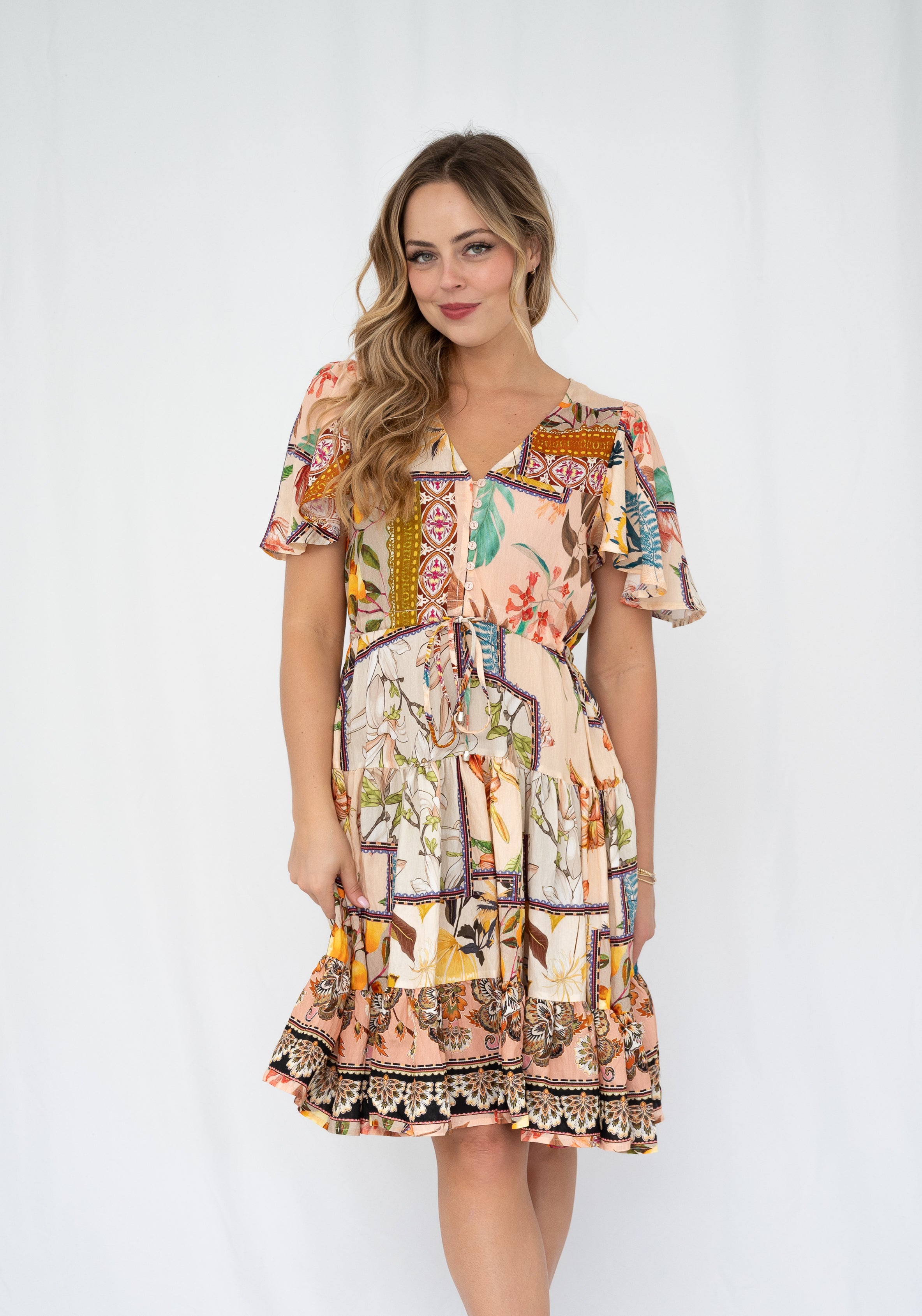 Patchwork Border Cream Selma Dress