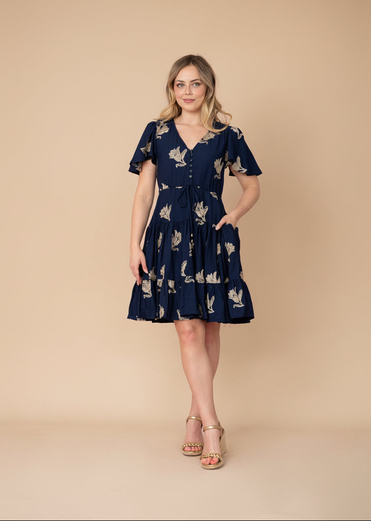 Mali Gold Petal Dress Navy