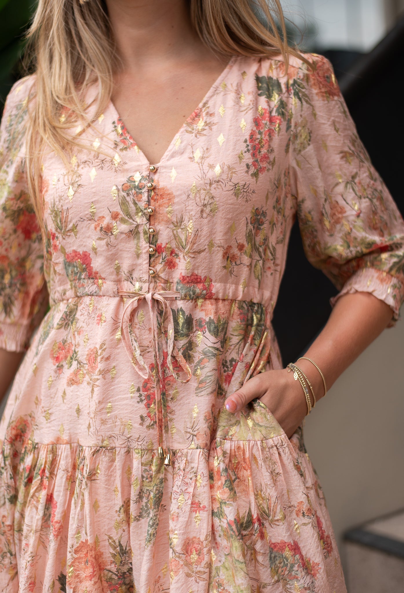 Serena Gold Leaf Short Dress Pink