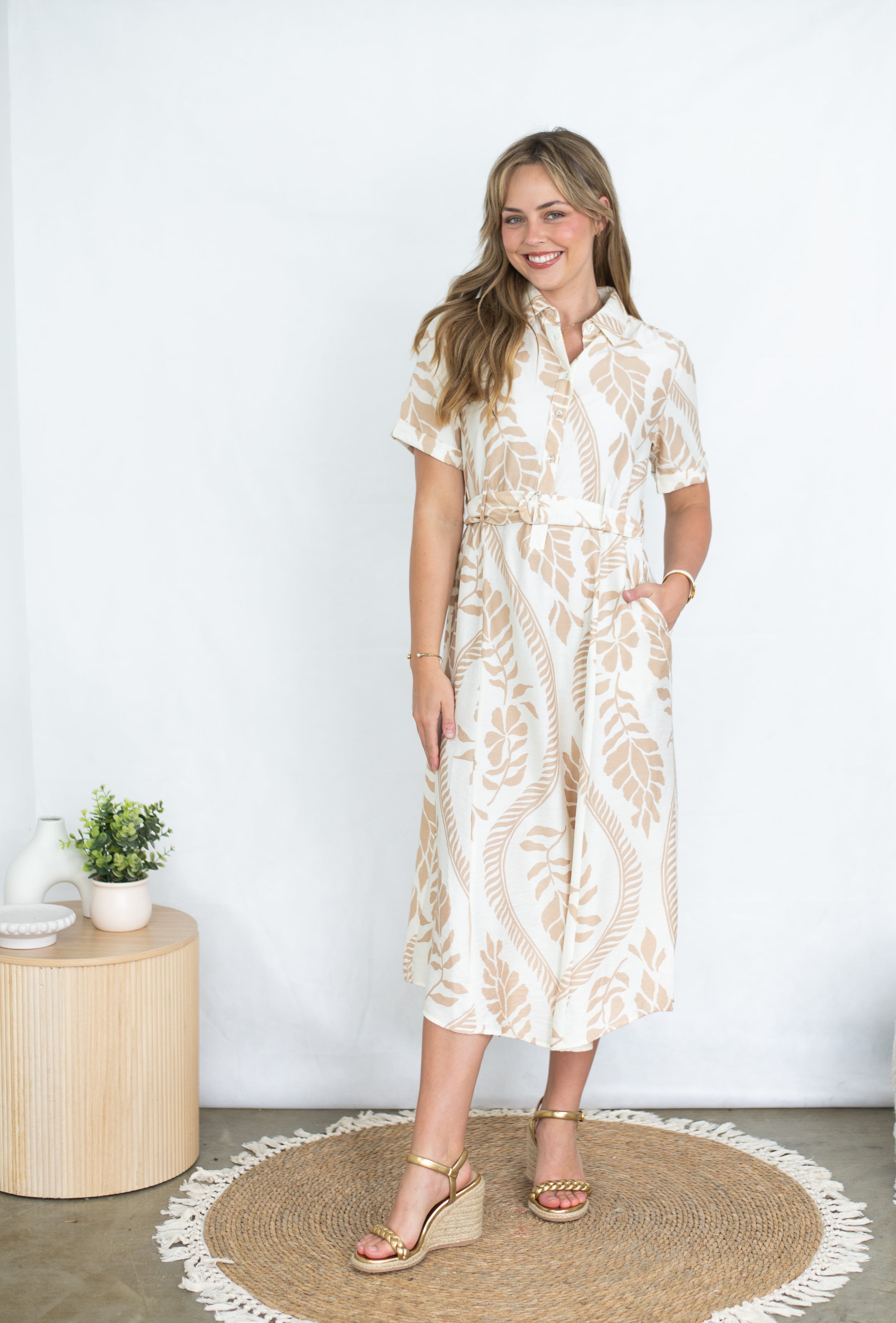 Junella Short Sleeved Dress Natural