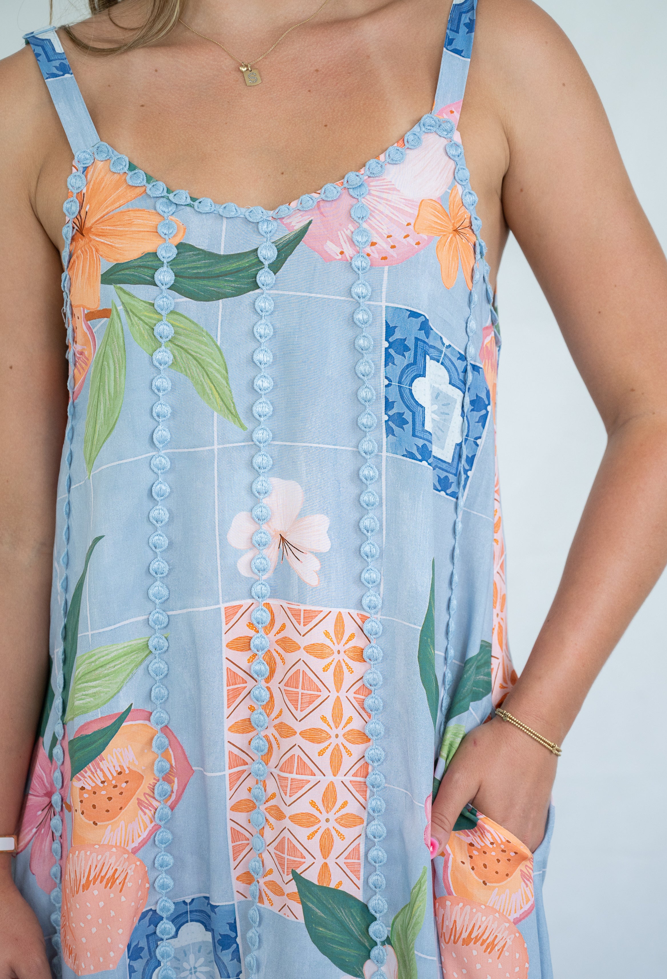 Matilda Tile Print Lace Dress Blue