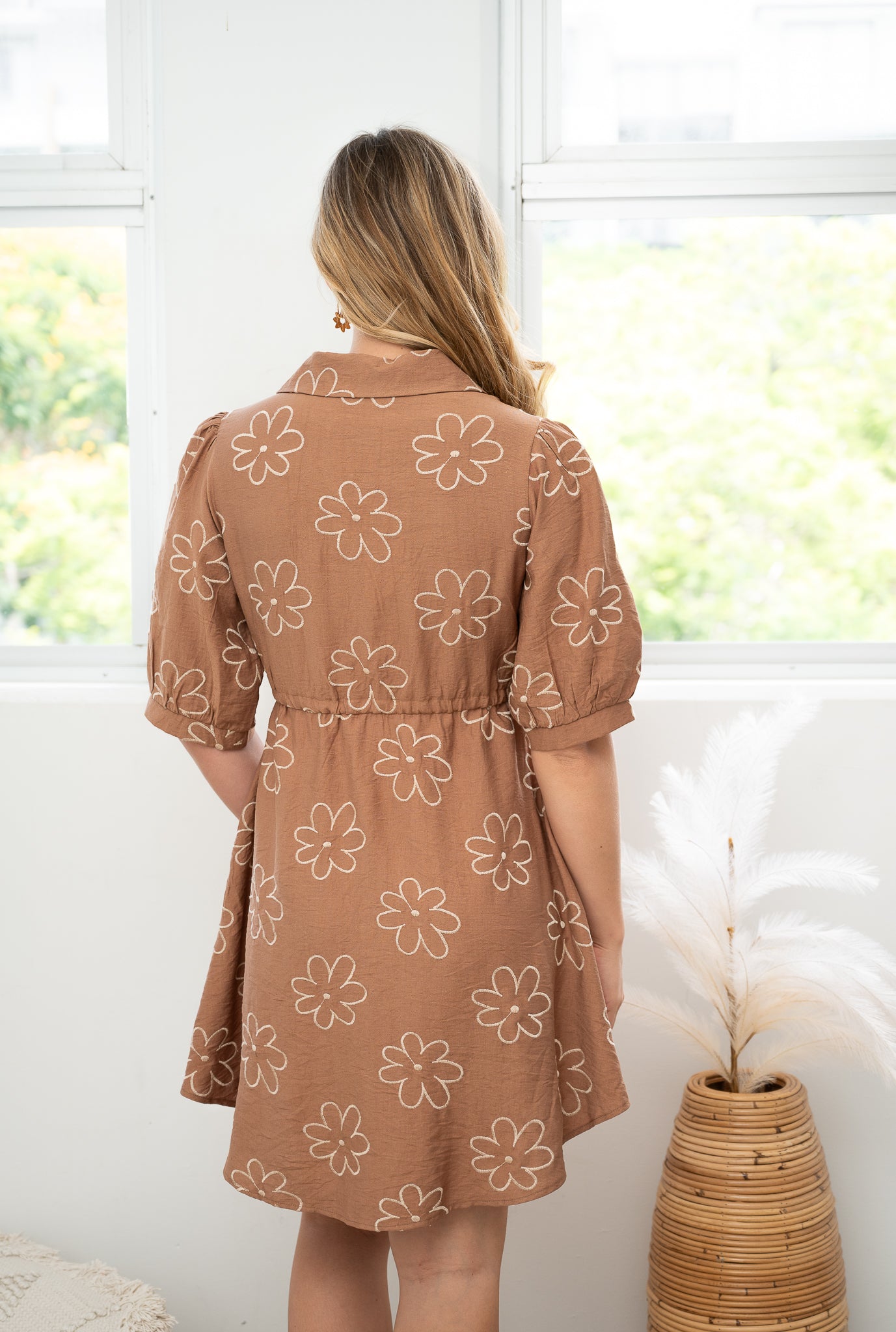 Daisy Embroidered Shirt Dress Brown