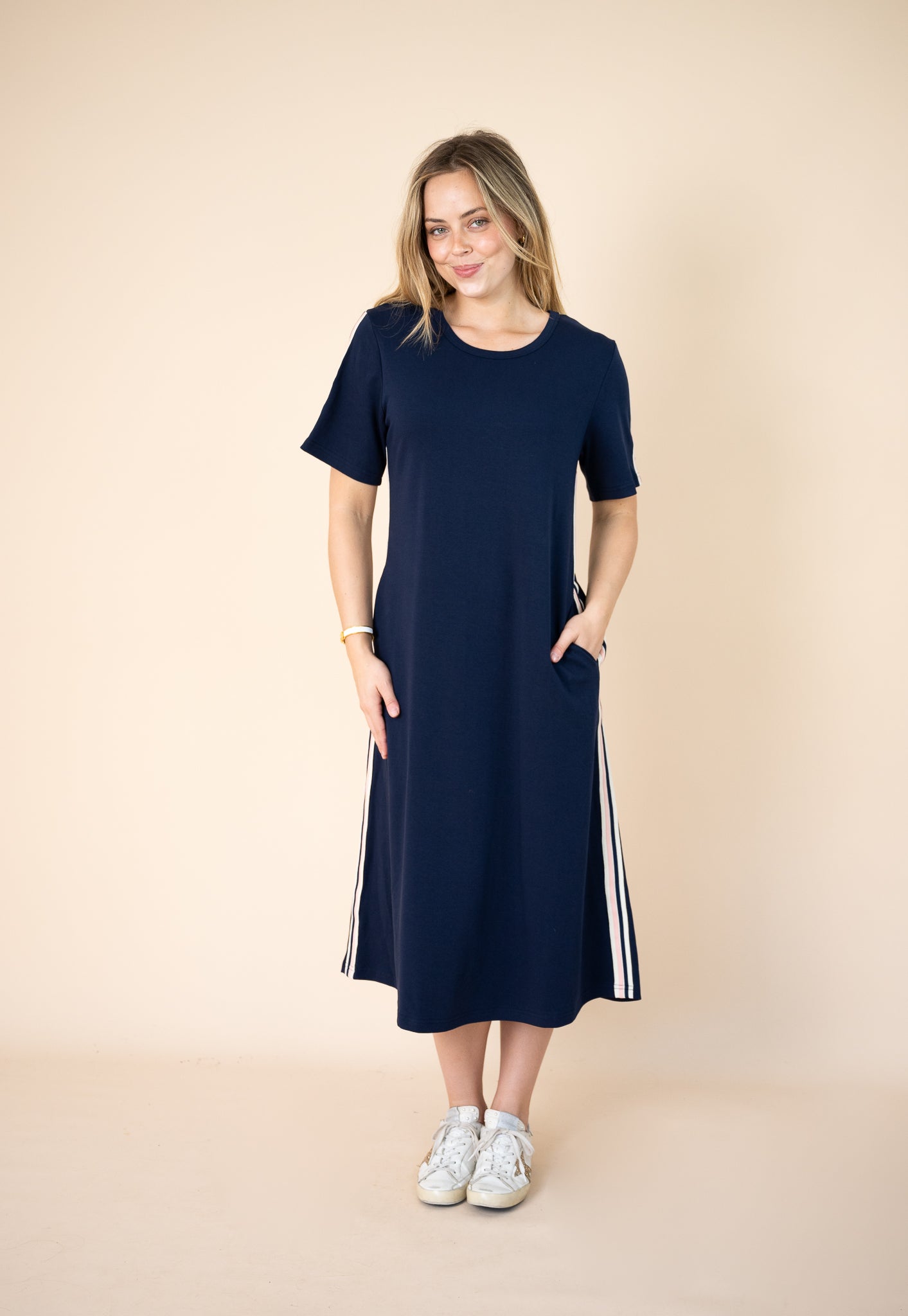 Mindy Jersey Racer Stripe Midi Dress