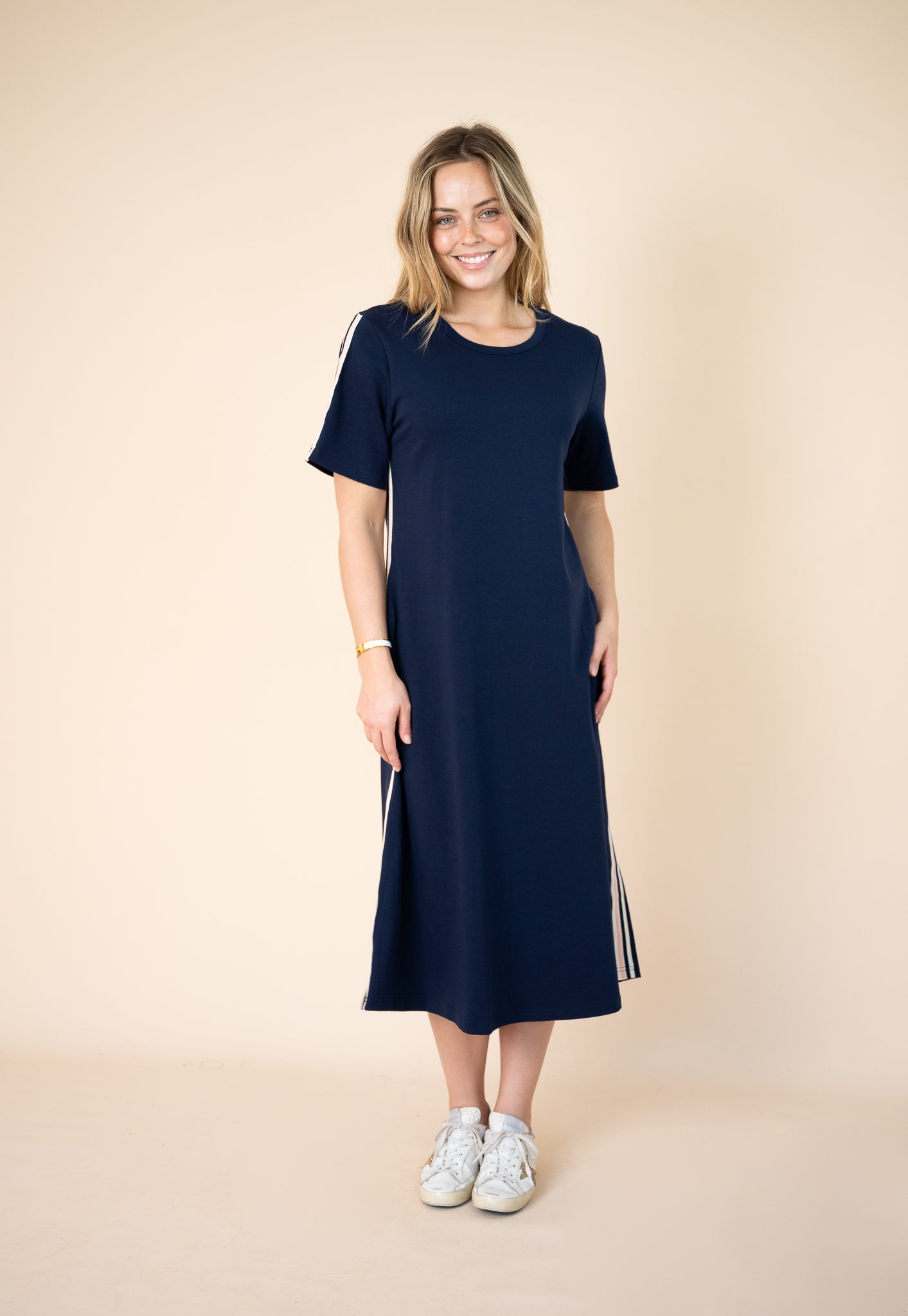 Mindy Jersey Racer Stripe Midi Dress