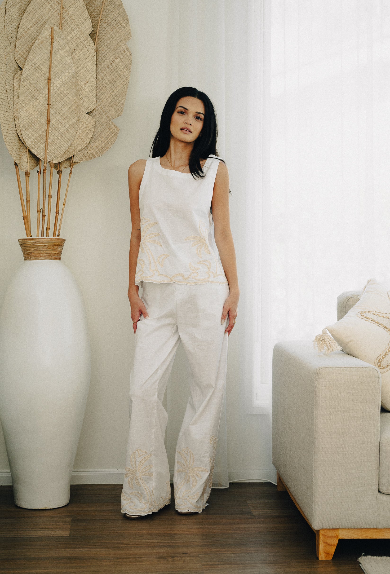 Palm Embroidered Top White