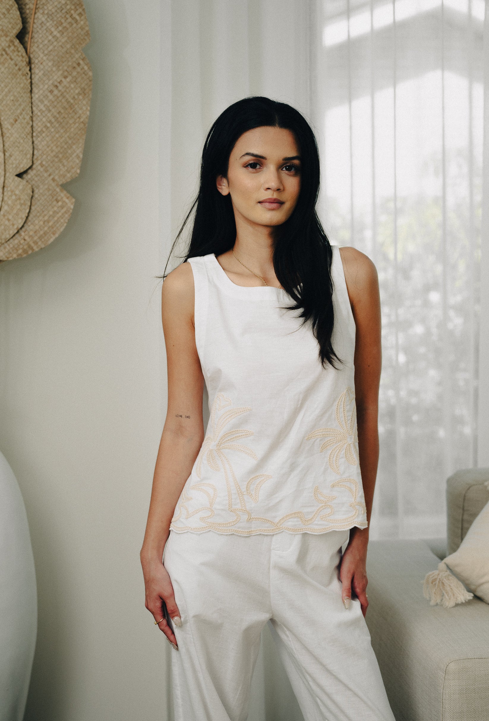 Palm Embroidered Top White
