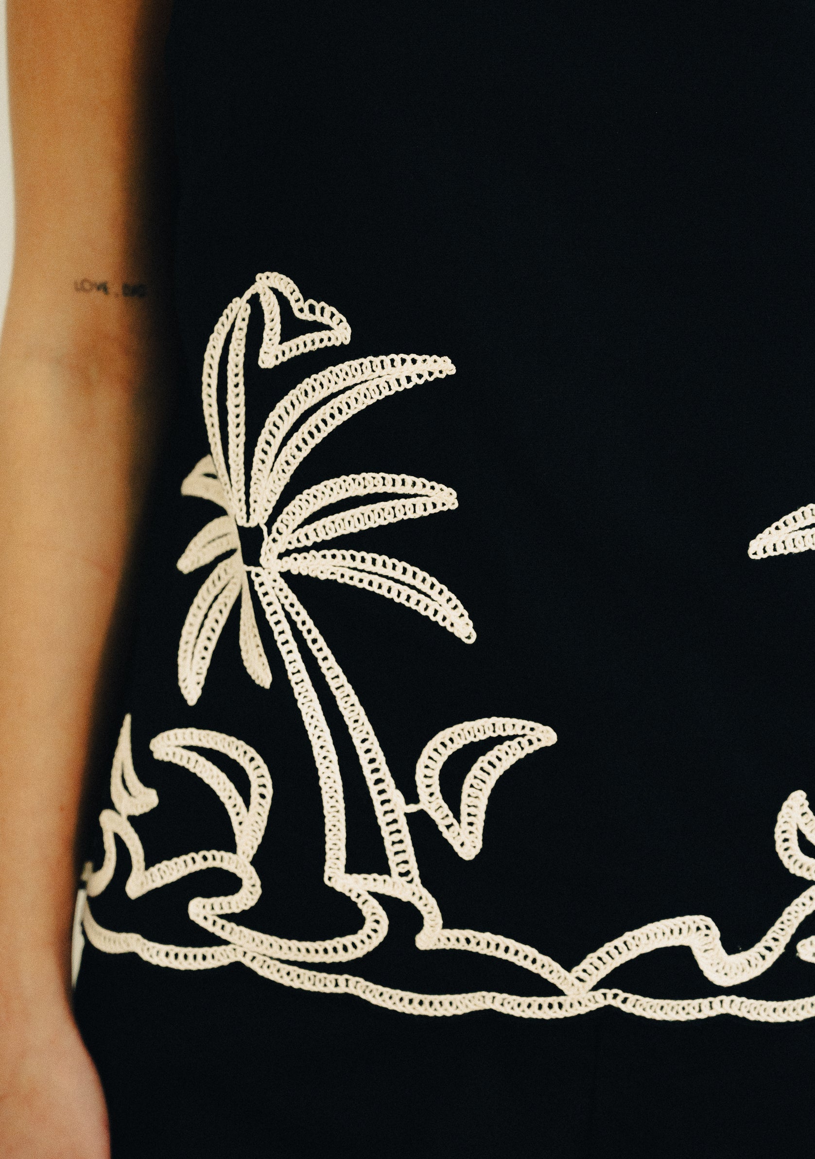 Palm Embroidered Top Black