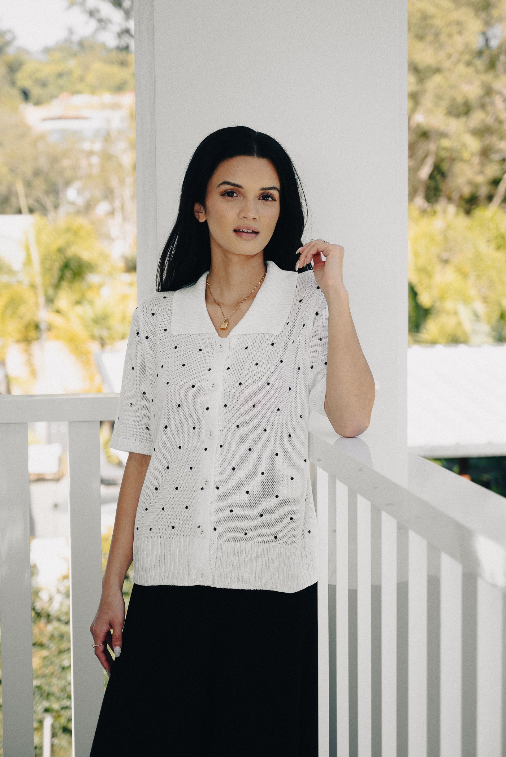 Polka Dot Button Top