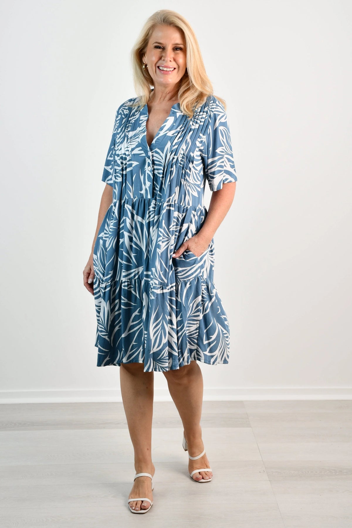 Cindy Dress - Daintree Denim & White