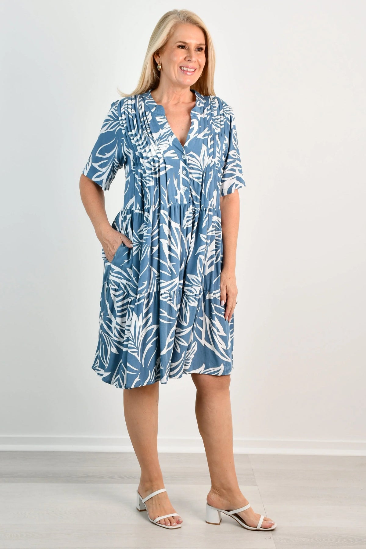 Cindy Dress - Daintree Denim & White