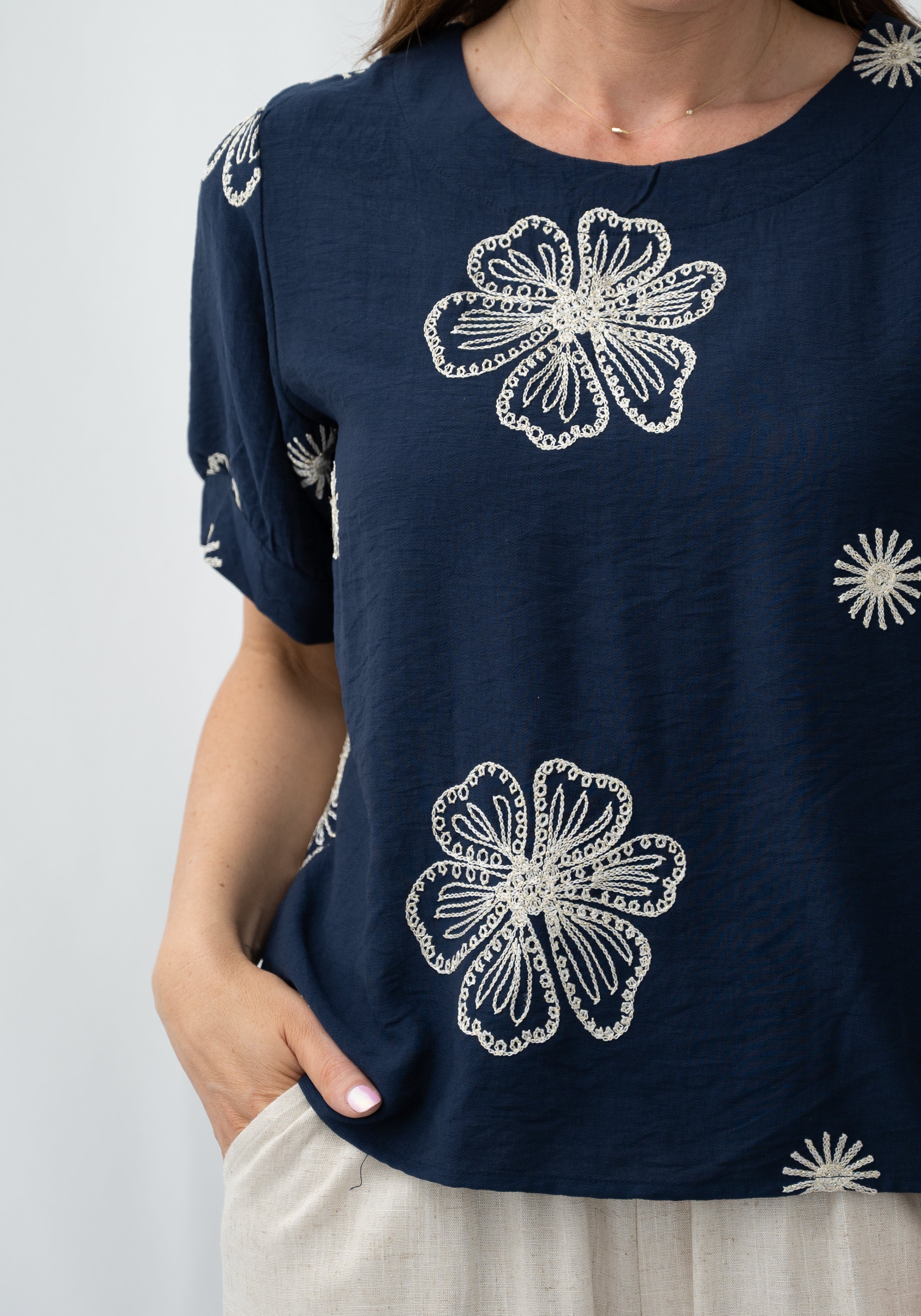 Elice Embroidered Top Navy