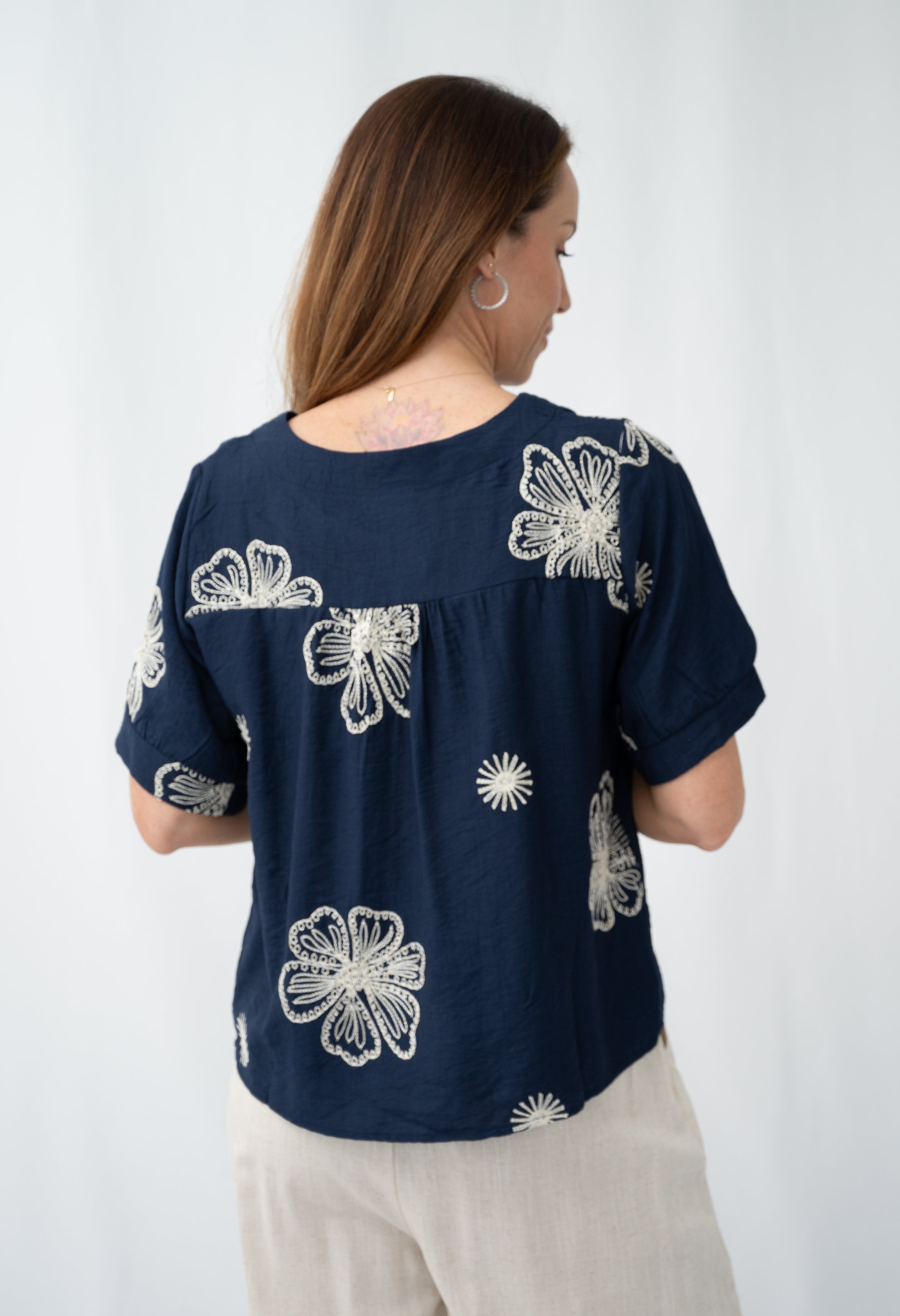 Elice Embroidered Top Navy