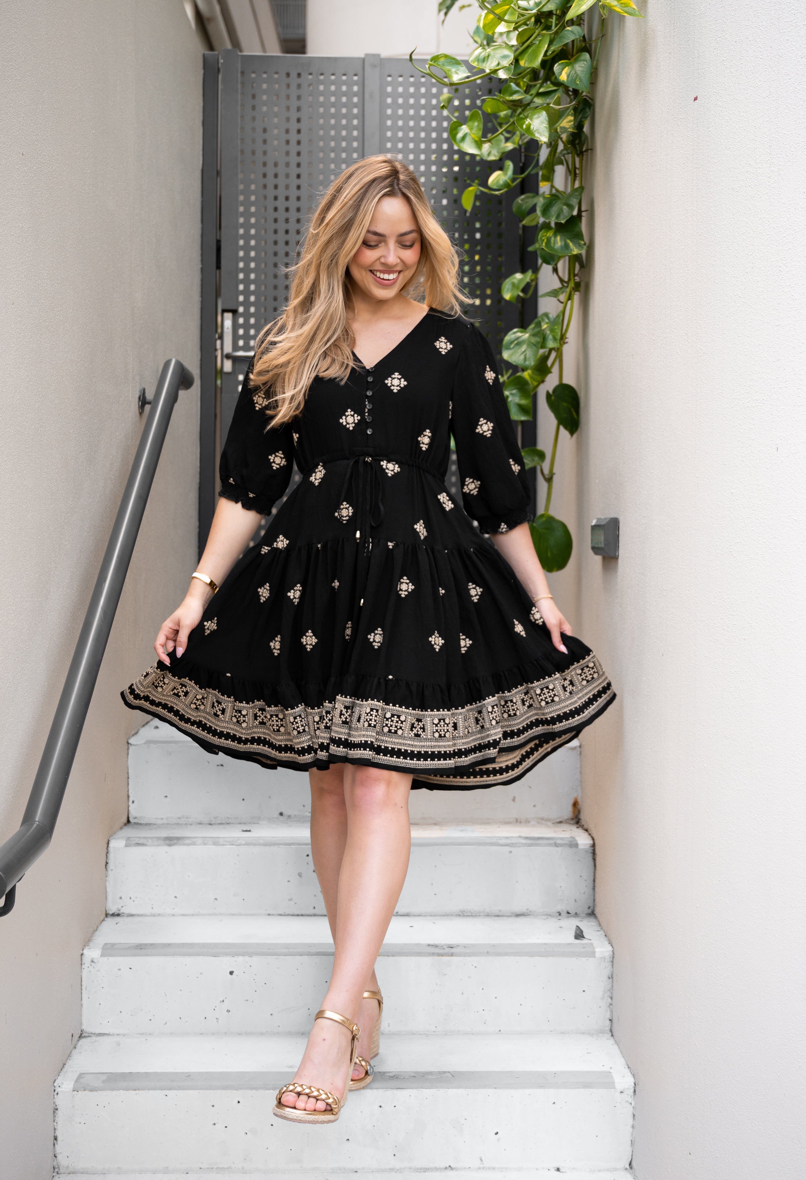 Emberlace Black Embroidered Short Dress