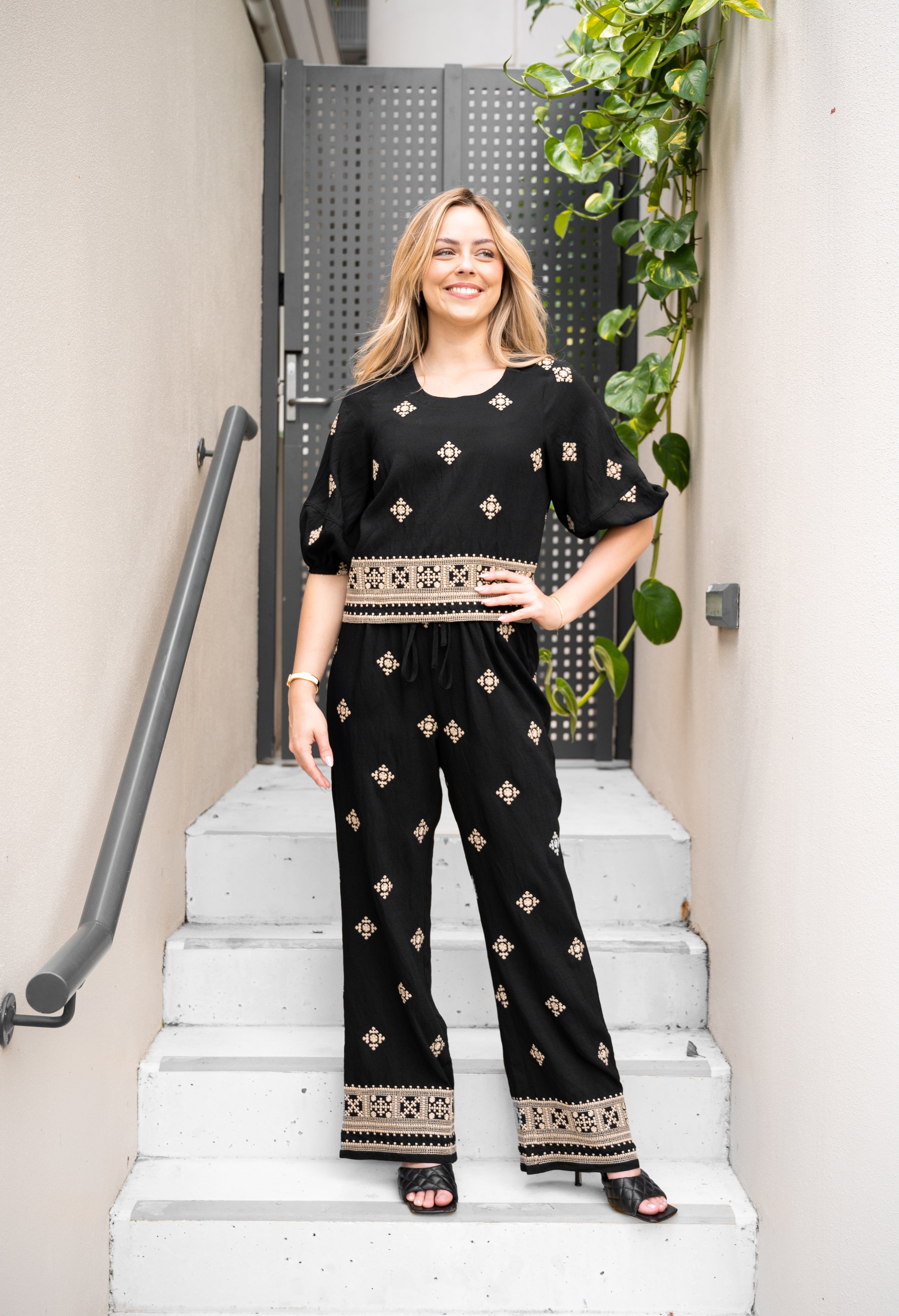 Emberlace Black Embroidered Pant